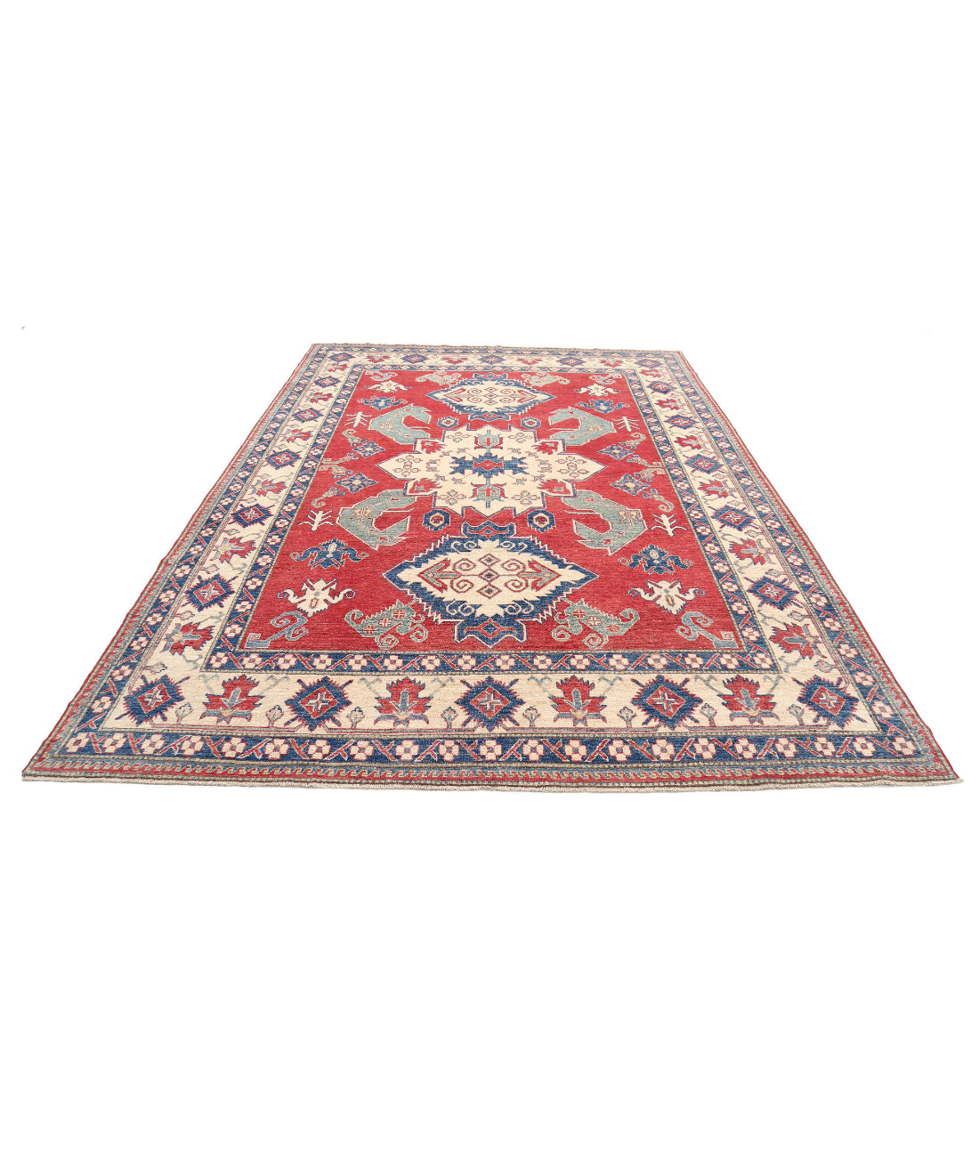 Kazak 7'10'' X 11'0'' Hand-Knotted Wool Rug 7'10'' x 11'0'' (235 X 330) / Red / Ivory