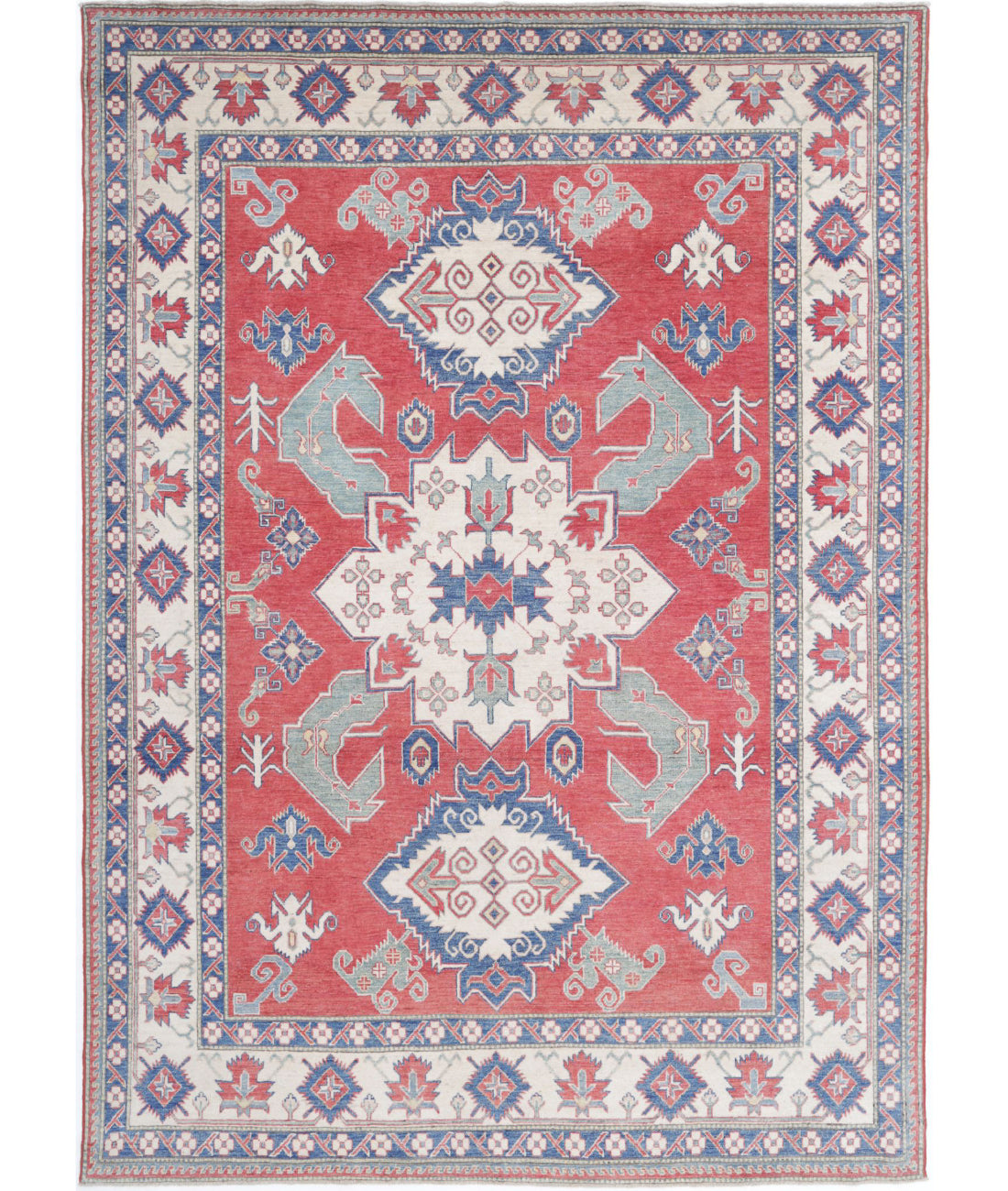 Kazak 7'10'' X 11'0'' Hand-Knotted Wool Rug 7'10'' x 11'0'' (235 X 330) / Red / Ivory