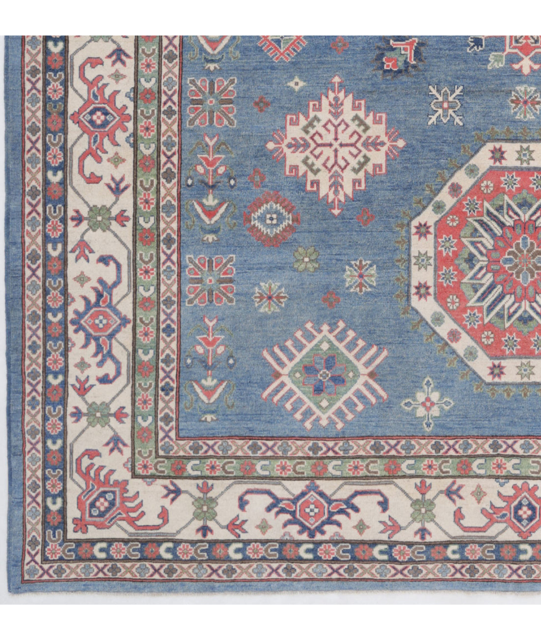 Kazak 9'1'' X 11'10'' Hand-Knotted Wool Rug 9'1'' x 11'10'' (273 X 355) / Blue / Ivory