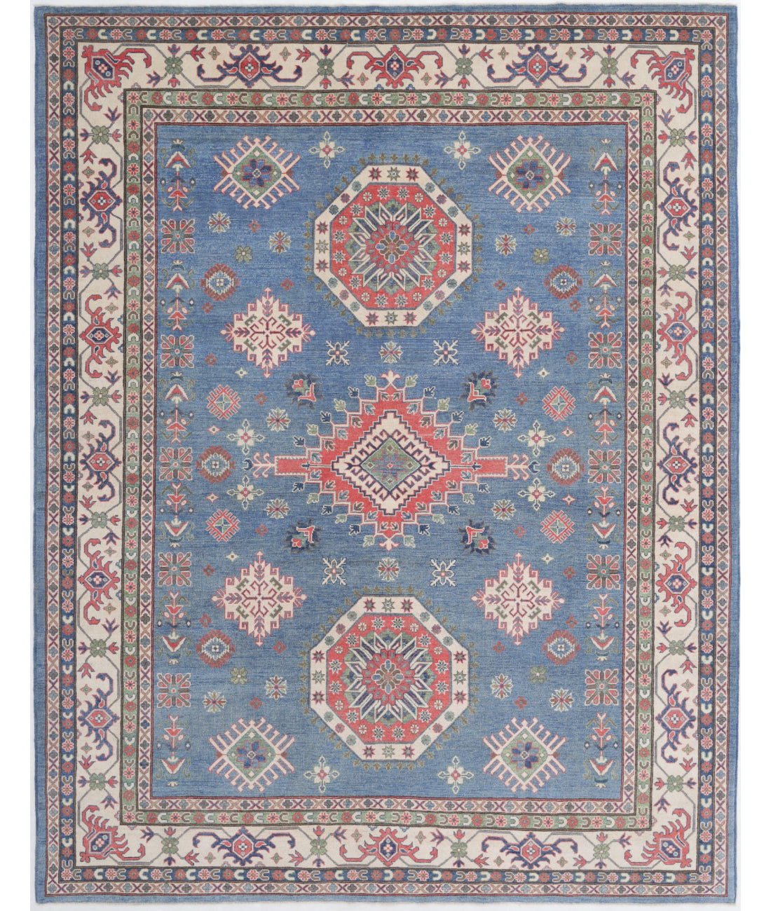 Kazak 9'1'' X 11'10'' Hand-Knotted Wool Rug 9'1'' x 11'10'' (273 X 355) / Blue / Ivory