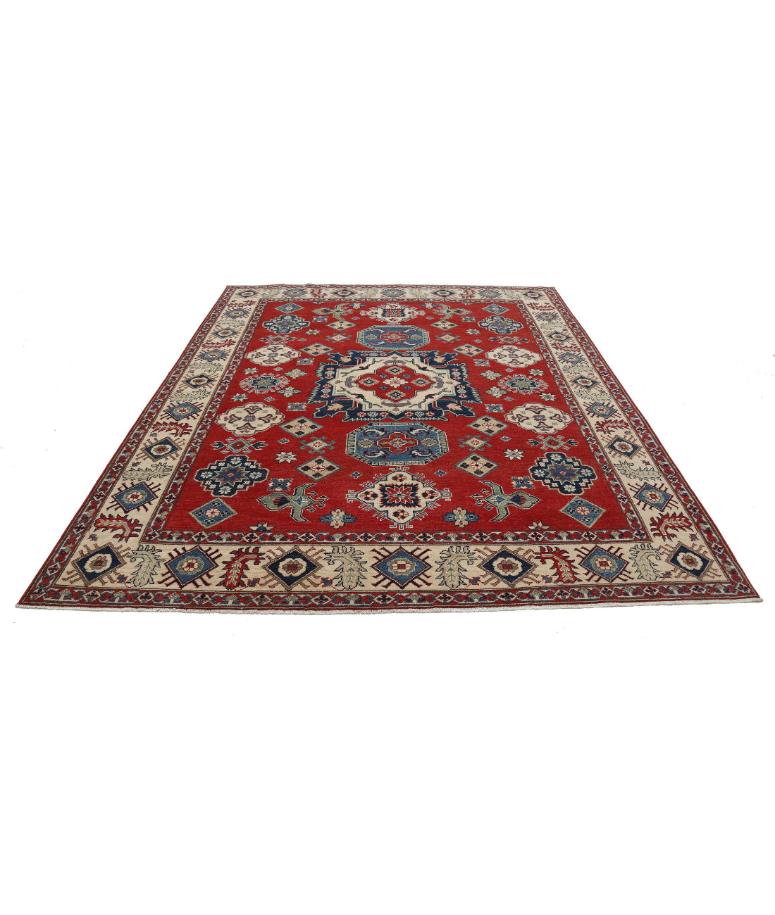 Kazak 8'1'' X 9'6'' Hand-Knotted Wool Rug 8'1'' x 9'6'' (243 X 285) / Red / Ivory