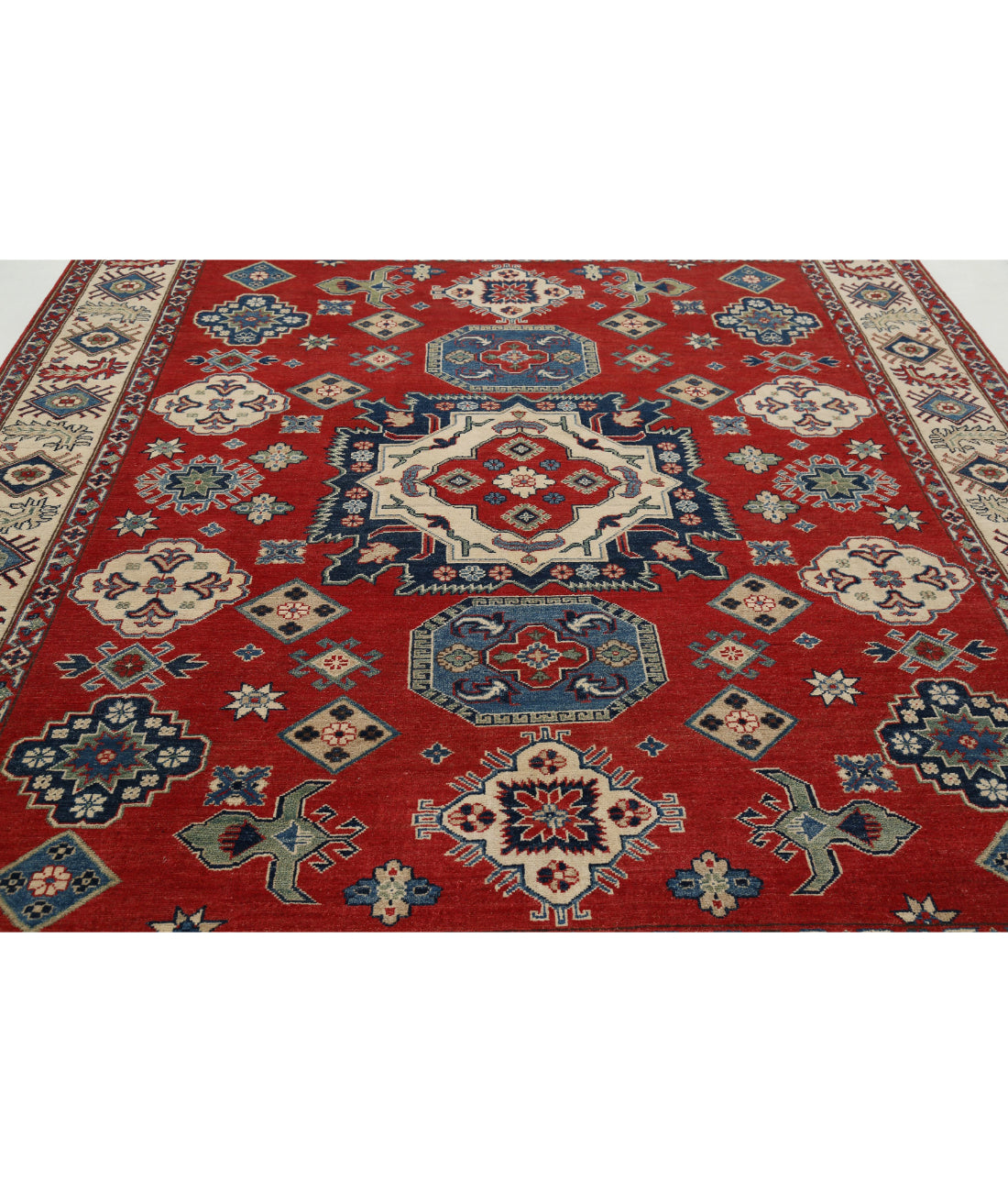 Kazak 8'1'' X 9'6'' Hand-Knotted Wool Rug 8'1'' x 9'6'' (243 X 285) / Red / Ivory