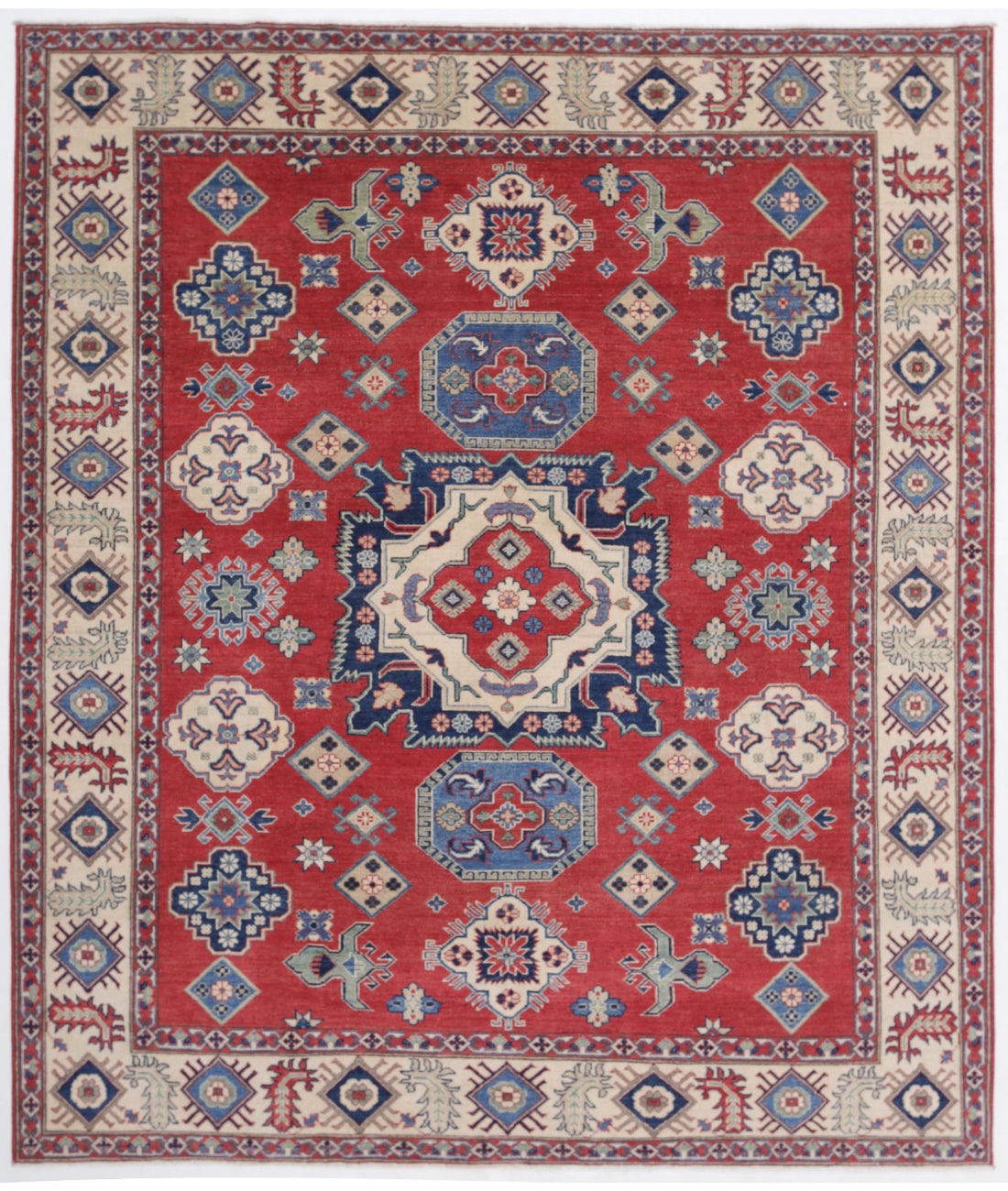 Kazak 8'1'' X 9'6'' Hand-Knotted Wool Rug 8'1'' x 9'6'' (243 X 285) / Red / Ivory