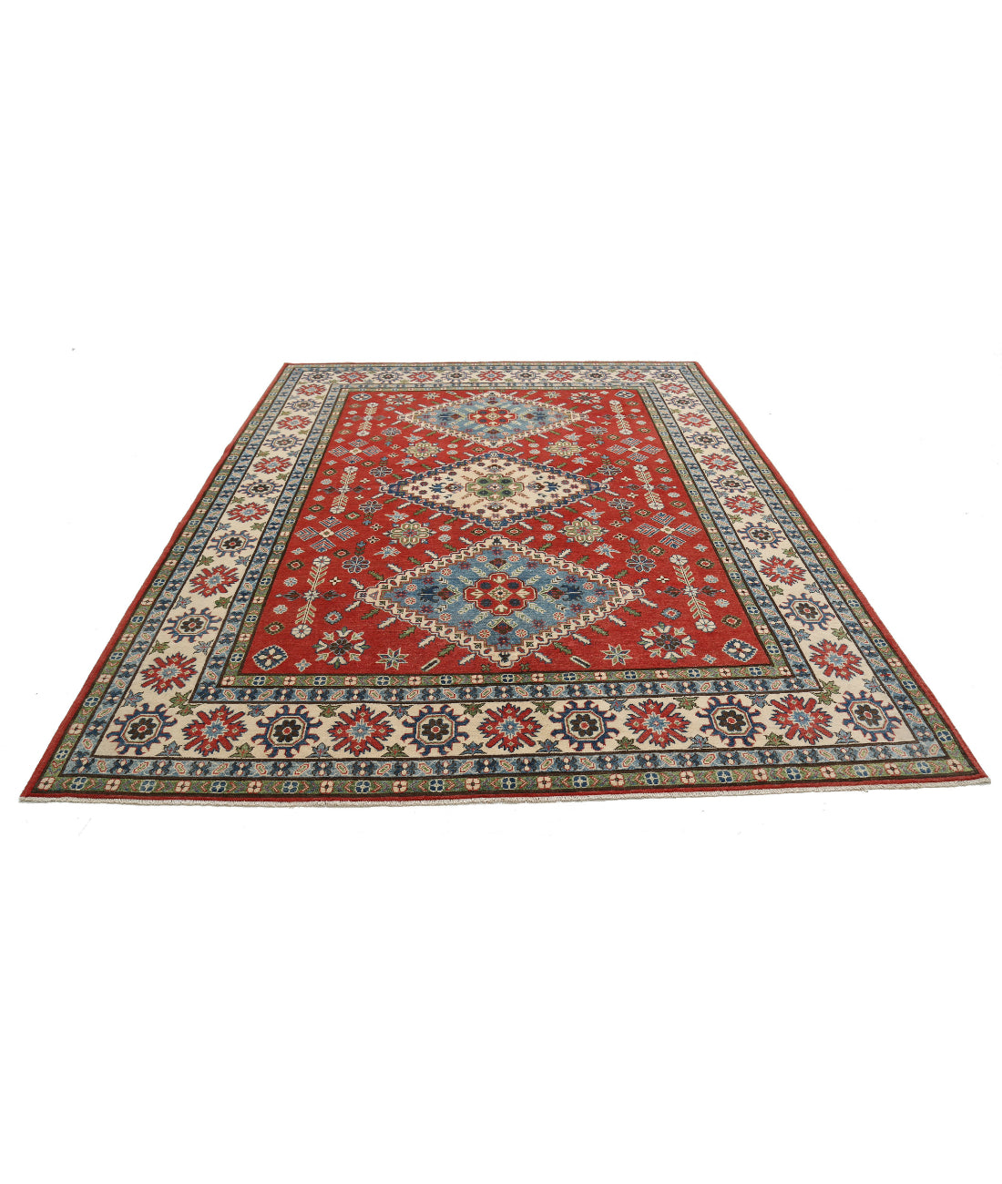 Kazak 7'10'' X 9'11'' Hand-Knotted Wool Rug 7'10'' x 9'11'' (235 X 298) / Red / Ivory