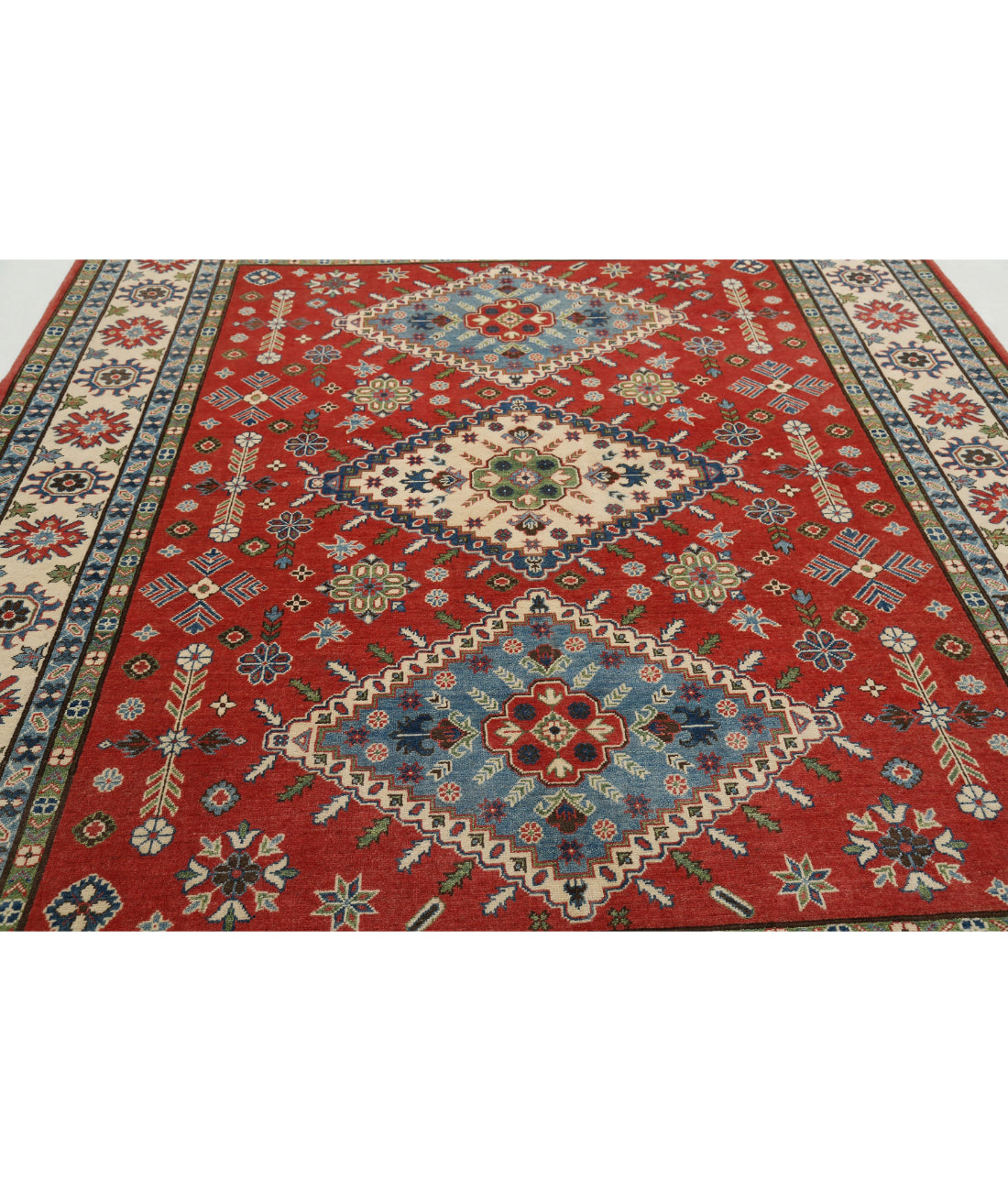 Kazak 7'10'' X 9'11'' Hand-Knotted Wool Rug 7'10'' x 9'11'' (235 X 298) / Red / Ivory