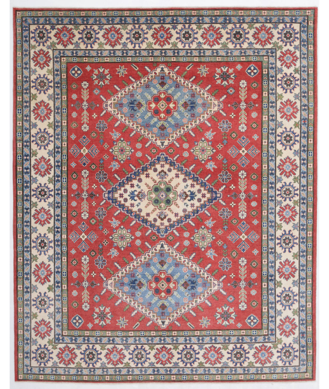 Kazak 7'10'' X 9'11'' Hand-Knotted Wool Rug 7'10'' x 9'11'' (235 X 298) / Red / Ivory