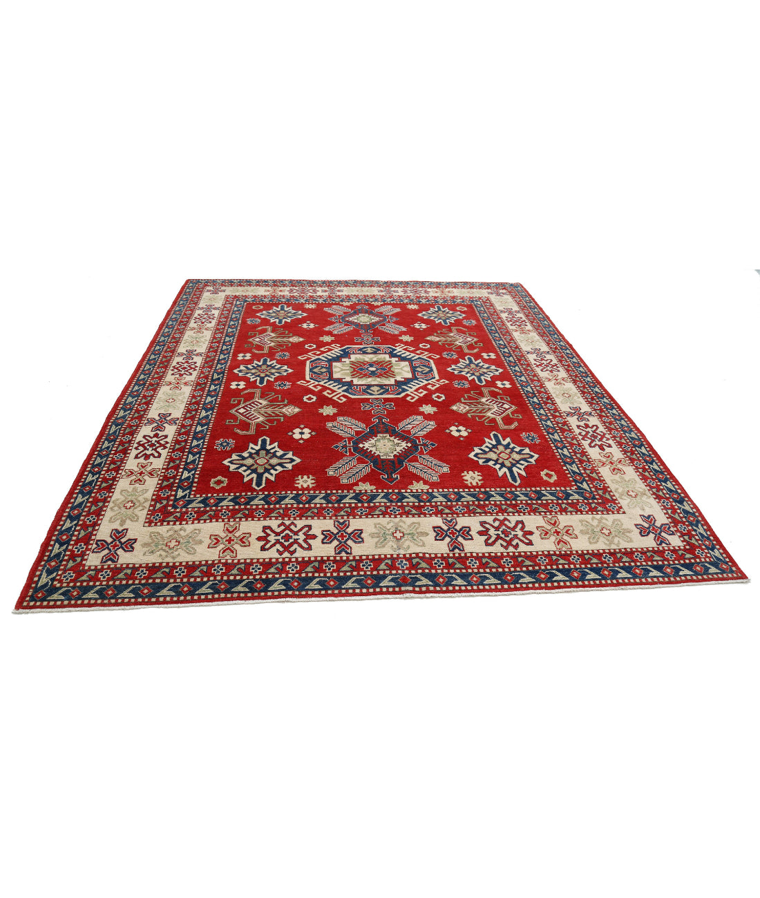 Kazak 8'2'' X 9'5'' Hand-Knotted Wool Rug 8'2'' x 9'5'' (245 X 283) / Red / Ivory