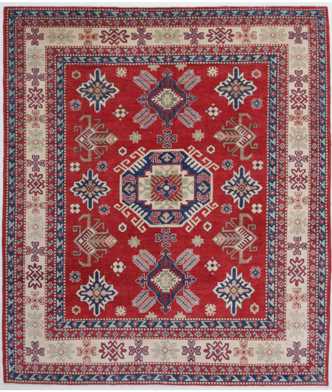 Kazak 8'2'' X 9'5'' Hand-Knotted Wool Rug 8'2'' x 9'5'' (245 X 283) / Red / Ivory