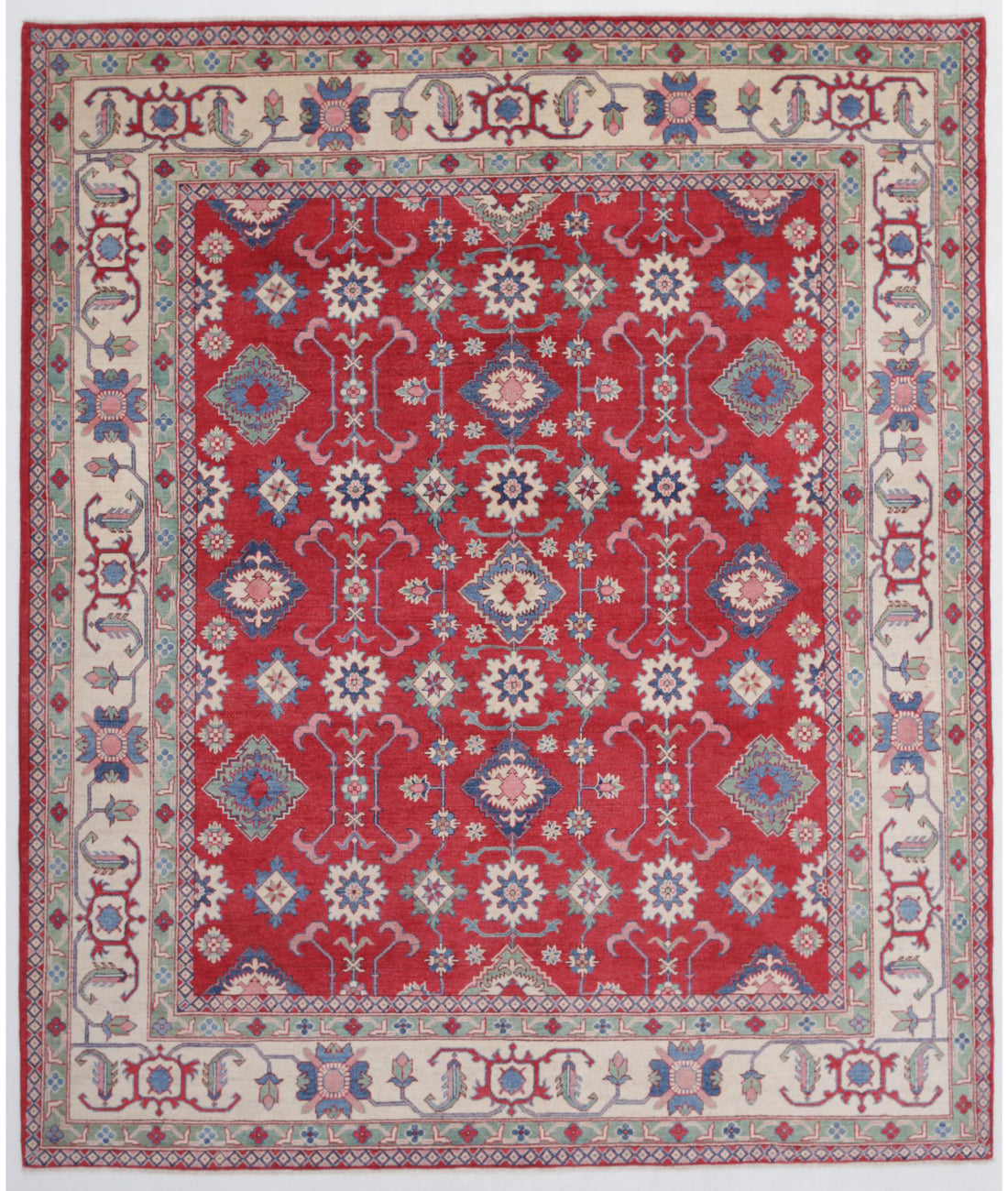 Kazak 8'3'' X 9'10'' Hand-Knotted Wool Rug 8'3'' x 9'10'' (248 X 295) / Red / Ivory