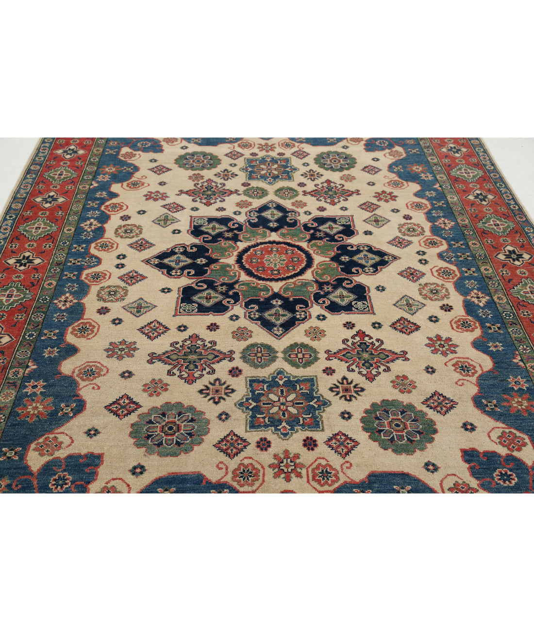 Kazak 6'7'' X 9'5'' Hand-Knotted Wool Rug 6'7'' x 9'5'' (198 X 283) / Ivory / Red