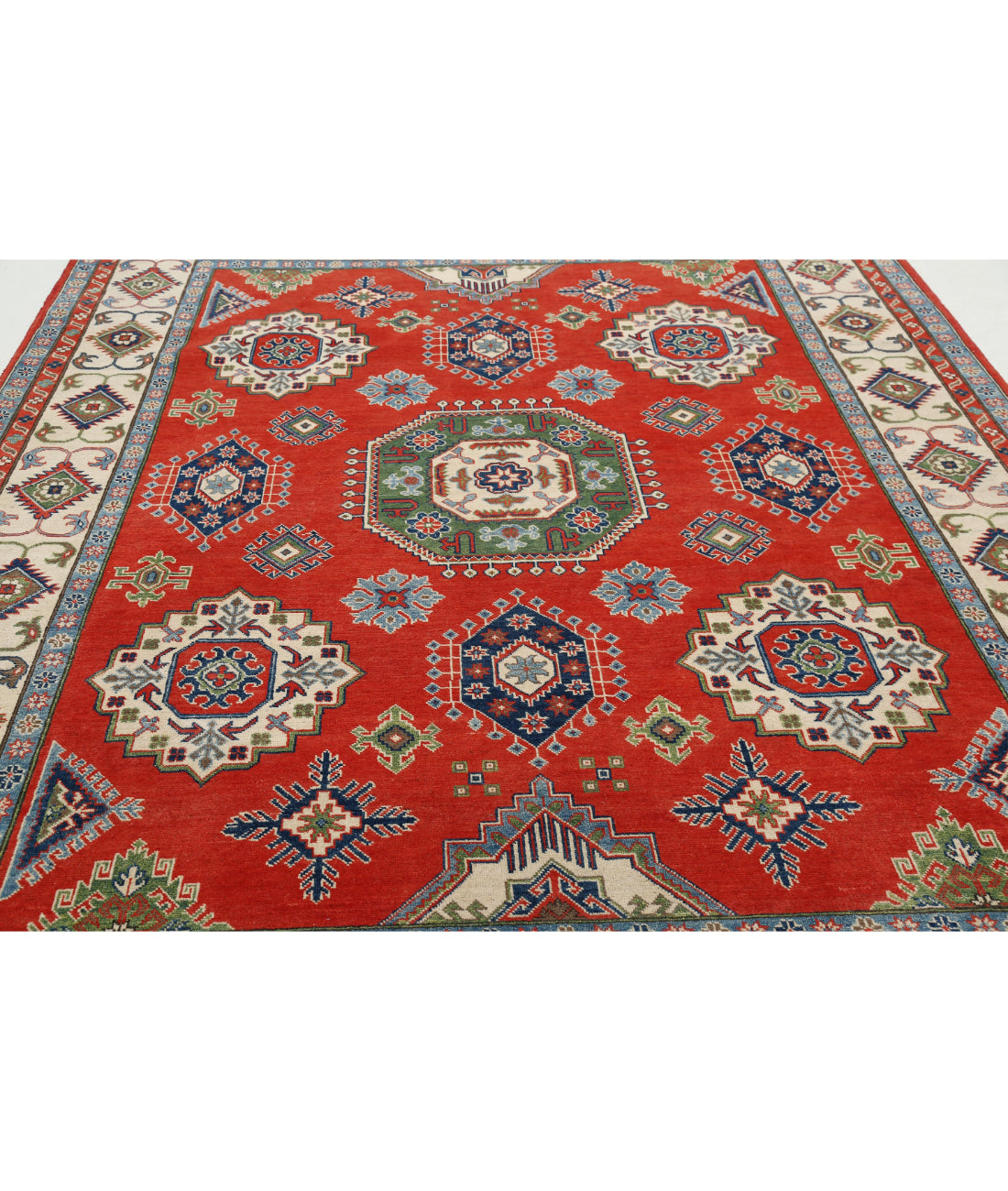 Kazak 8'1'' X 9'10'' Hand-Knotted Wool Rug 8'1'' x 9'10'' (243 X 295) / Red / Ivory