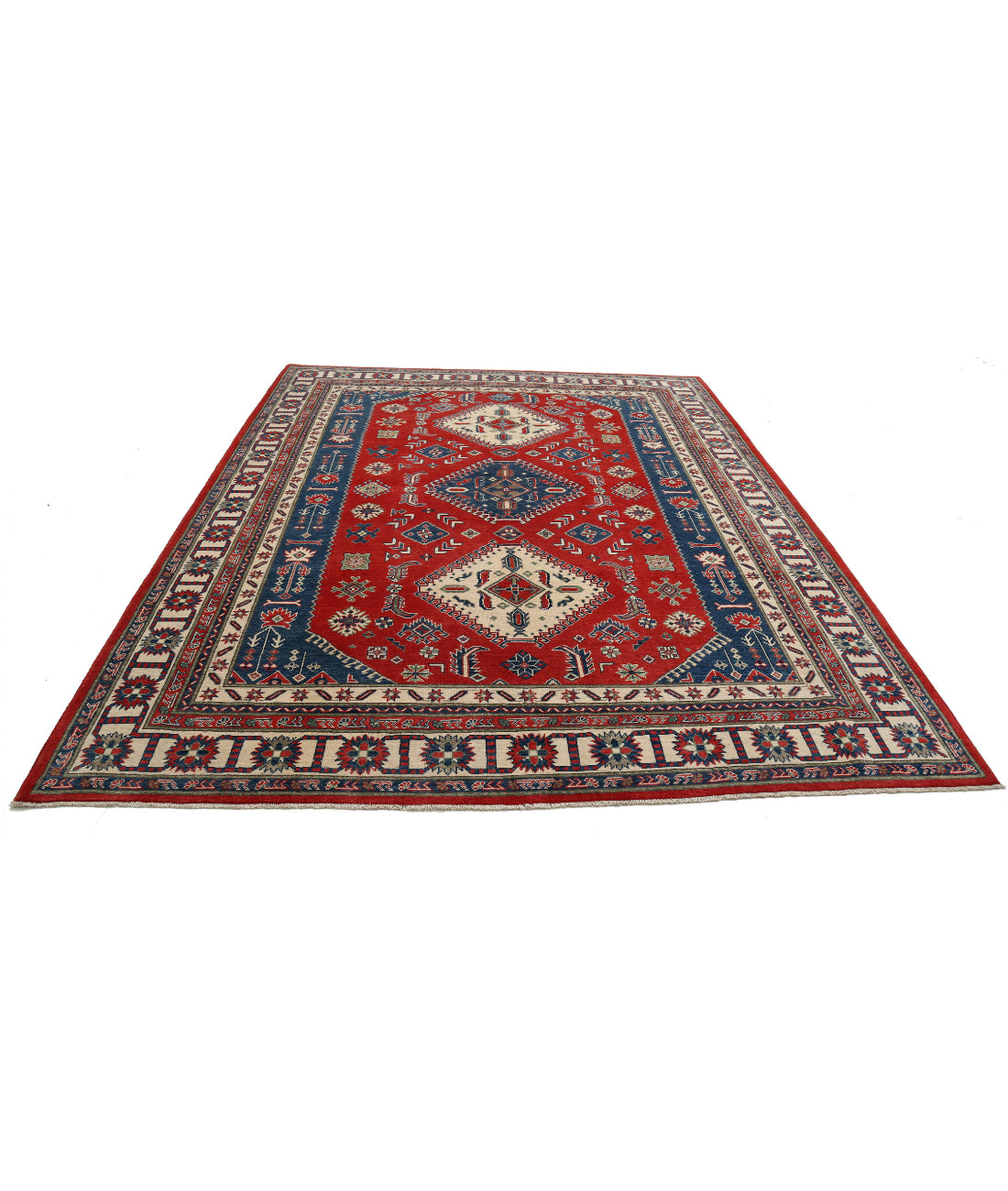 Kazak 8'0'' X 9'10'' Hand-Knotted Wool Rug 8'0'' x 9'10'' (240 X 295) / Red / Blue