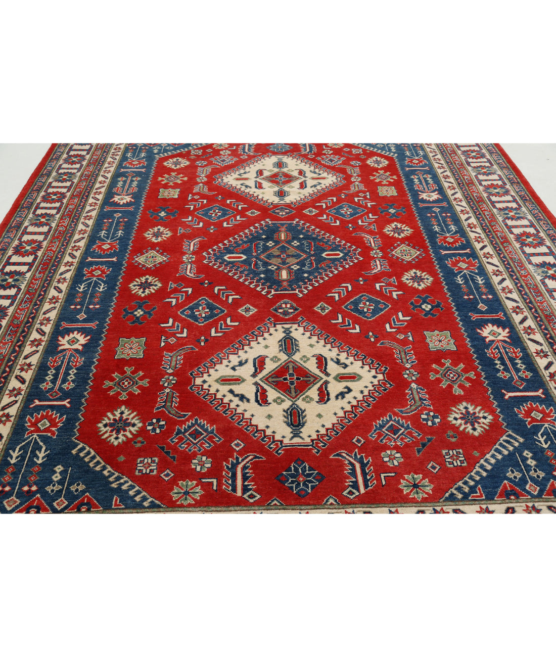 Kazak 8'0'' X 9'10'' Hand-Knotted Wool Rug 8'0'' x 9'10'' (240 X 295) / Red / Blue