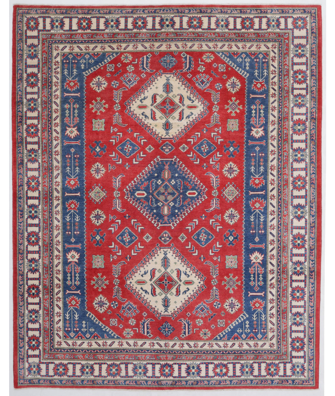 Kazak 8'0'' X 9'10'' Hand-Knotted Wool Rug 8'0'' x 9'10'' (240 X 295) / Red / Blue