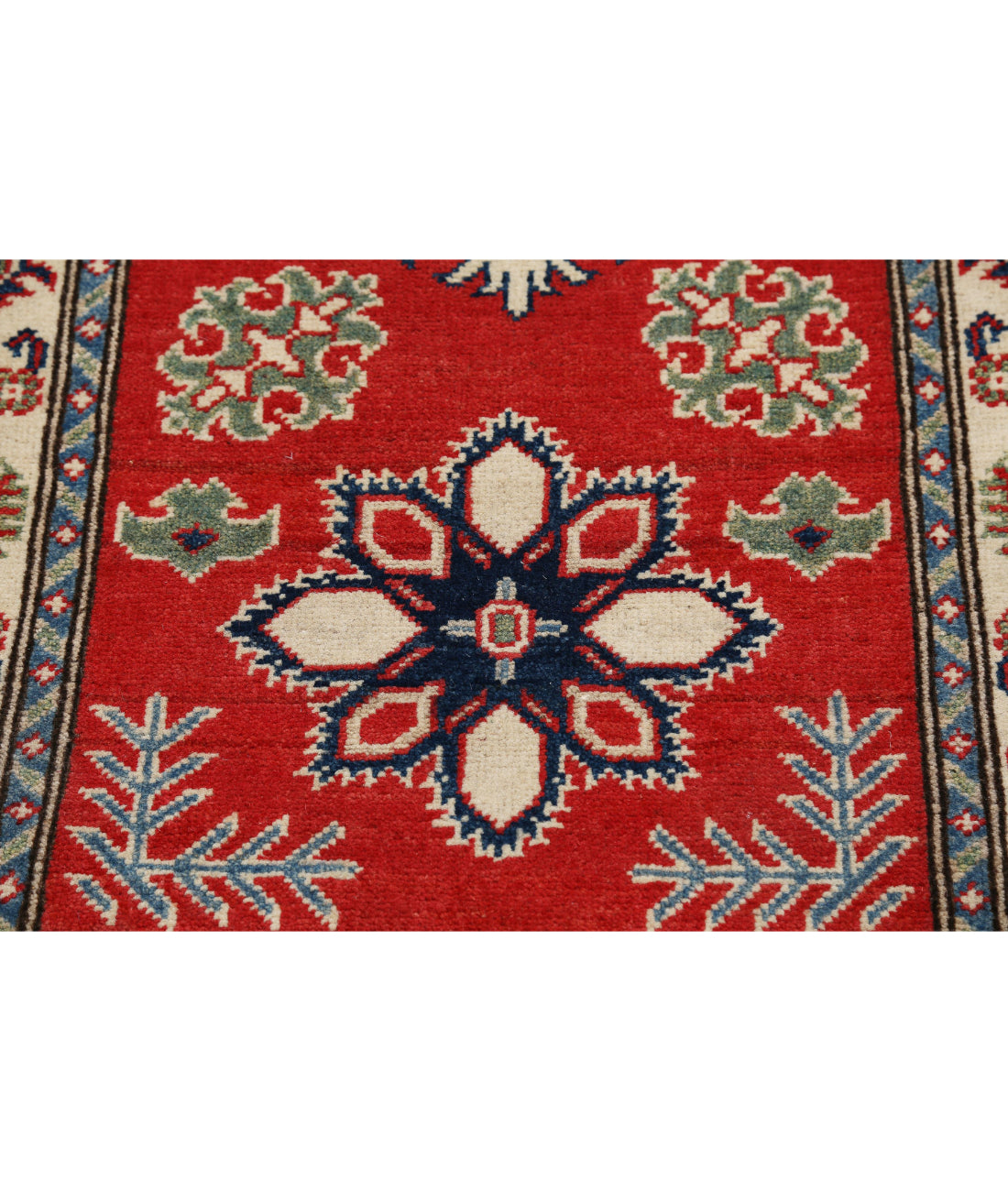 Kazak 2'8'' X 9'7'' Hand-Knotted Wool Rug 2'8'' x 9'7'' (80 X 288) / Red / Ivory