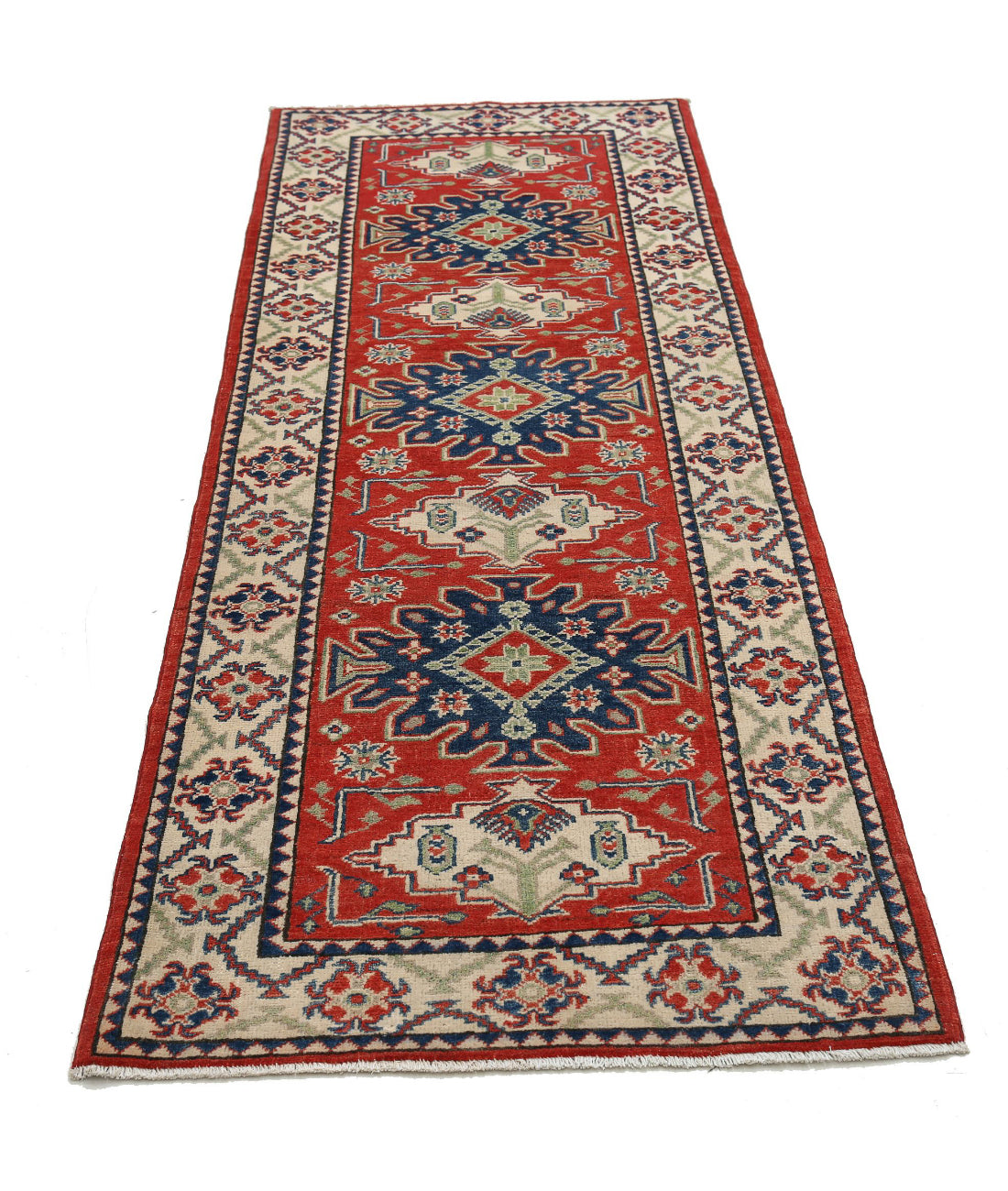 Kazak 2'9'' X 9'2'' Hand-Knotted Wool Rug 2'9'' x 9'2'' (83 X 275) / Red / Ivory