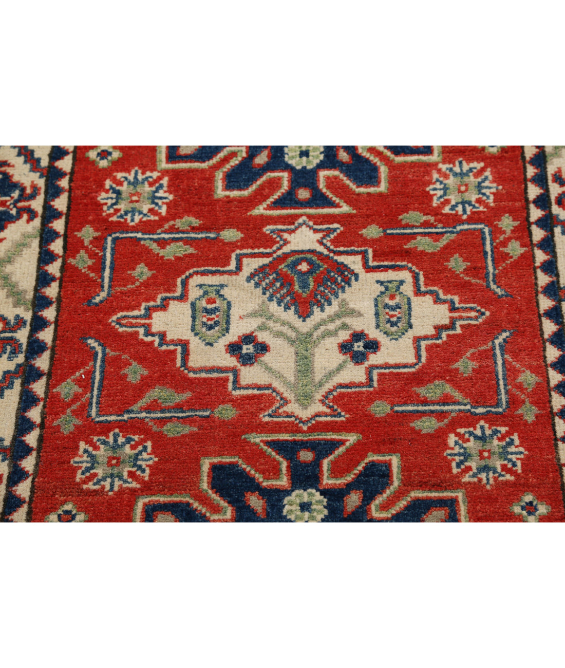 Kazak 2'9'' X 9'2'' Hand-Knotted Wool Rug 2'9'' x 9'2'' (83 X 275) / Red / Ivory