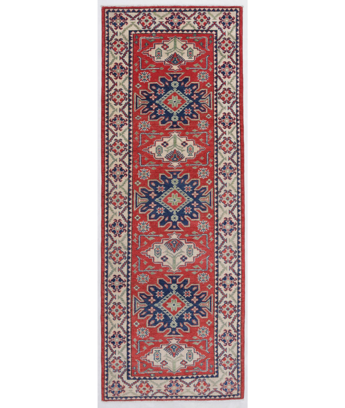 Kazak 2'9'' X 9'2'' Hand-Knotted Wool Rug 2'9'' x 9'2'' (83 X 275) / Red / Ivory