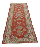 Kazak 2'9'' X 8'5'' Hand-Knotted Wool Rug 2'9'' x 8'5'' (83 X 253) / Red / Ivory