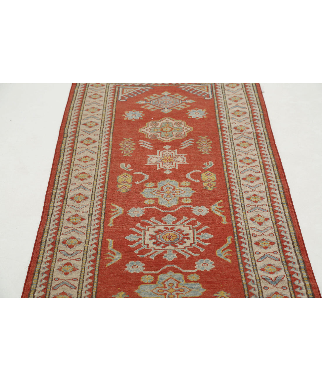 Kazak 2'9'' X 8'5'' Hand-Knotted Wool Rug 2'9'' x 8'5'' (83 X 253) / Red / Ivory