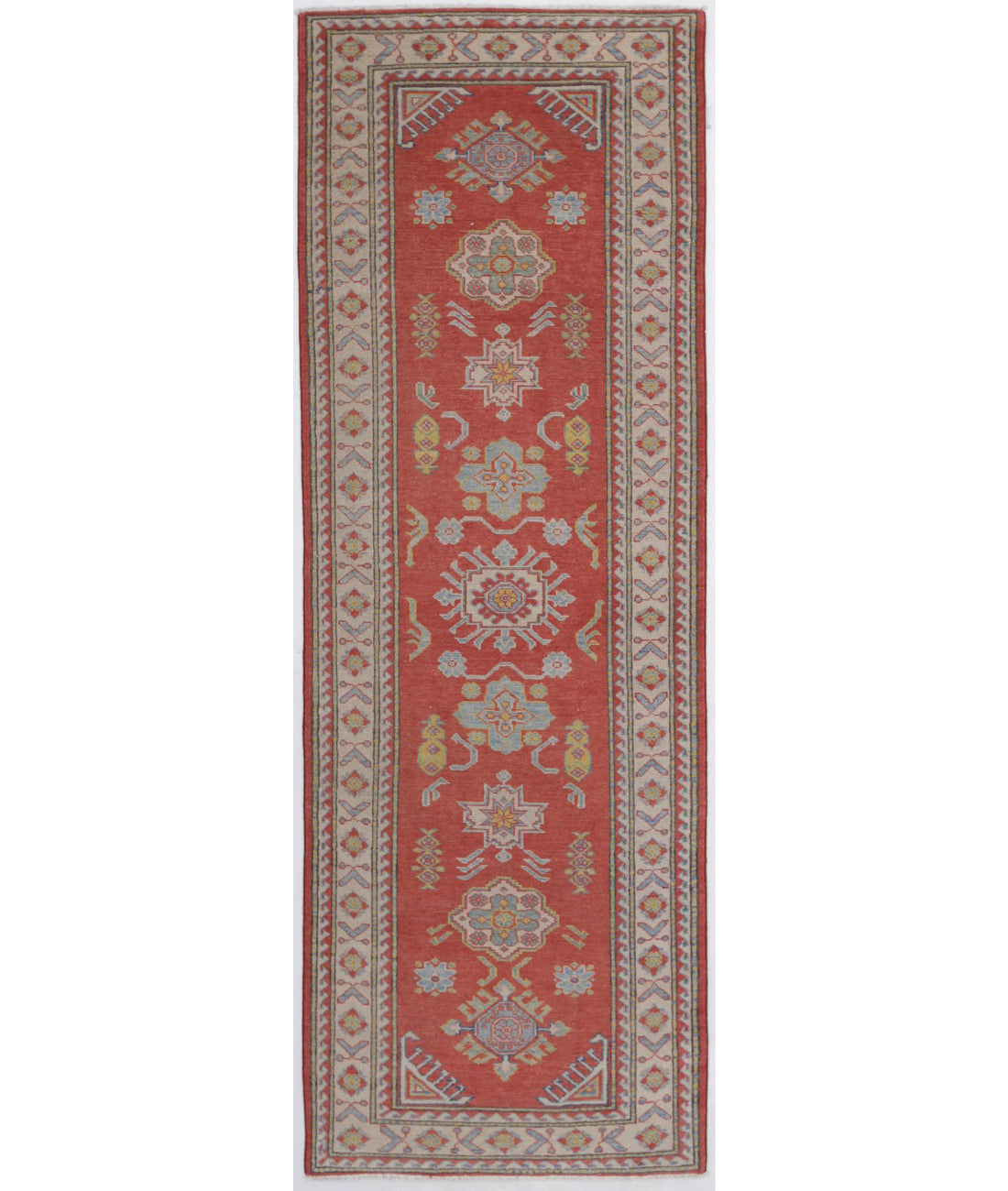 Kazak 2'9'' X 8'5'' Hand-Knotted Wool Rug 2'9'' x 8'5'' (83 X 253) / Red / Ivory