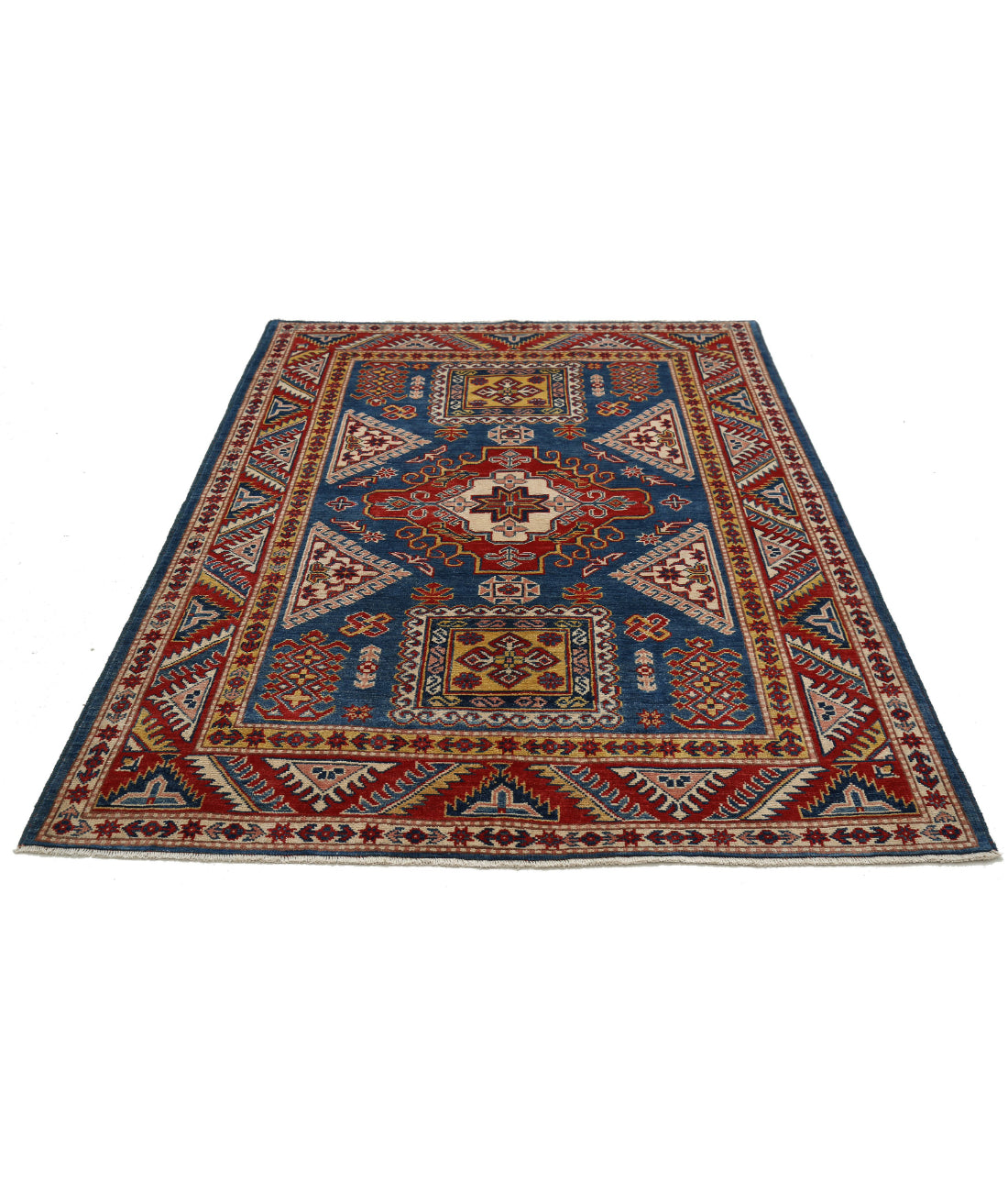 Kazak 5'0'' X 6'8'' Hand-Knotted Wool Rug 5'0'' x 6'8'' (150 X 200) / Blue / Ivory