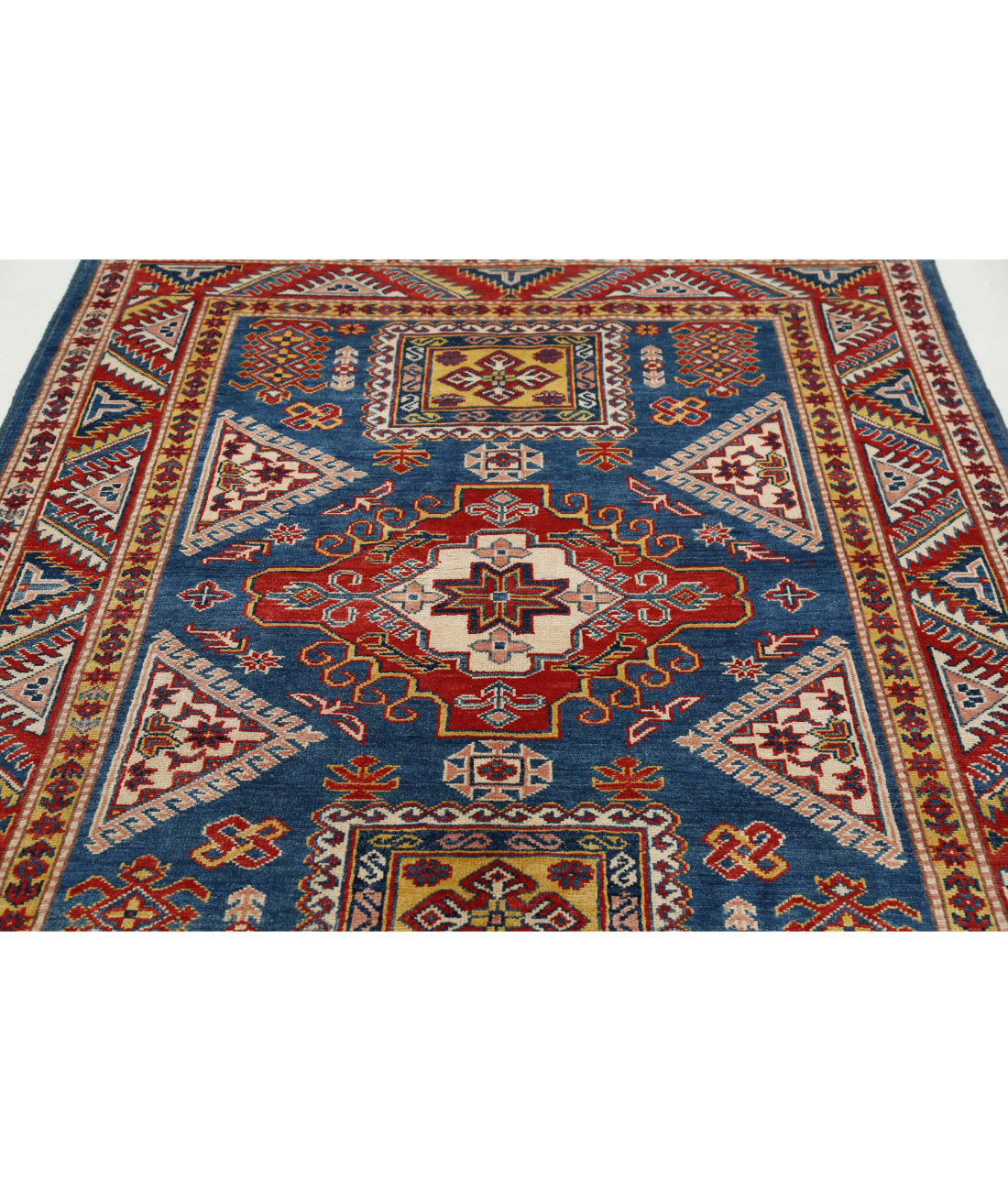 Kazak 5'0'' X 6'8'' Hand-Knotted Wool Rug 5'0'' x 6'8'' (150 X 200) / Blue / Ivory