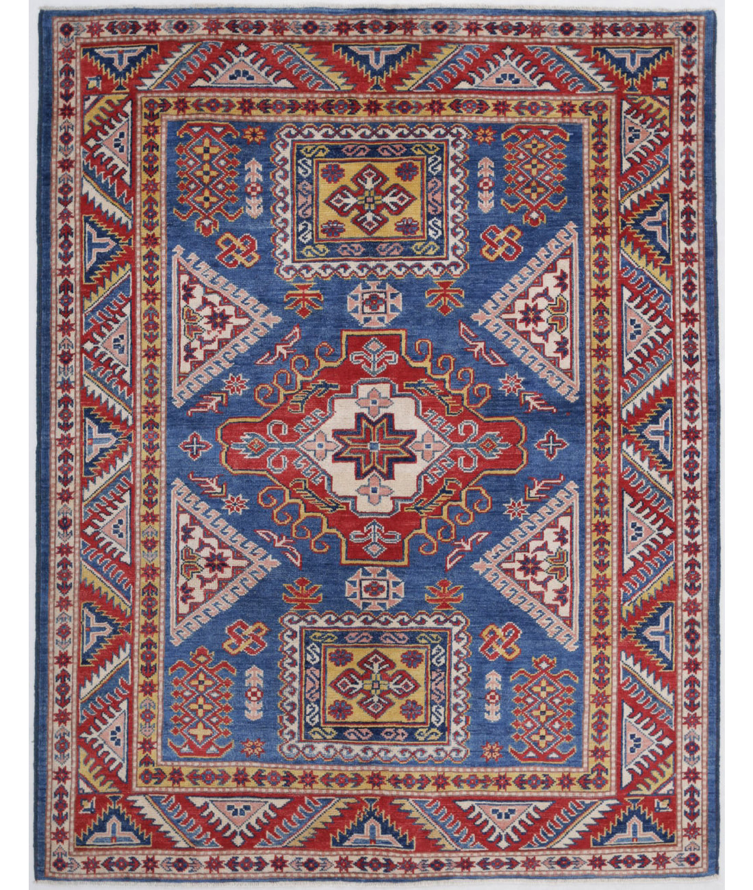 Kazak 5'0'' X 6'8'' Hand-Knotted Wool Rug 5'0'' x 6'8'' (150 X 200) / Blue / Ivory