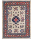 Kazak 5'0'' X 6'8'' Hand-Knotted Wool Rug 5'0'' x 6'8'' (150 X 200) / Ivory / Red