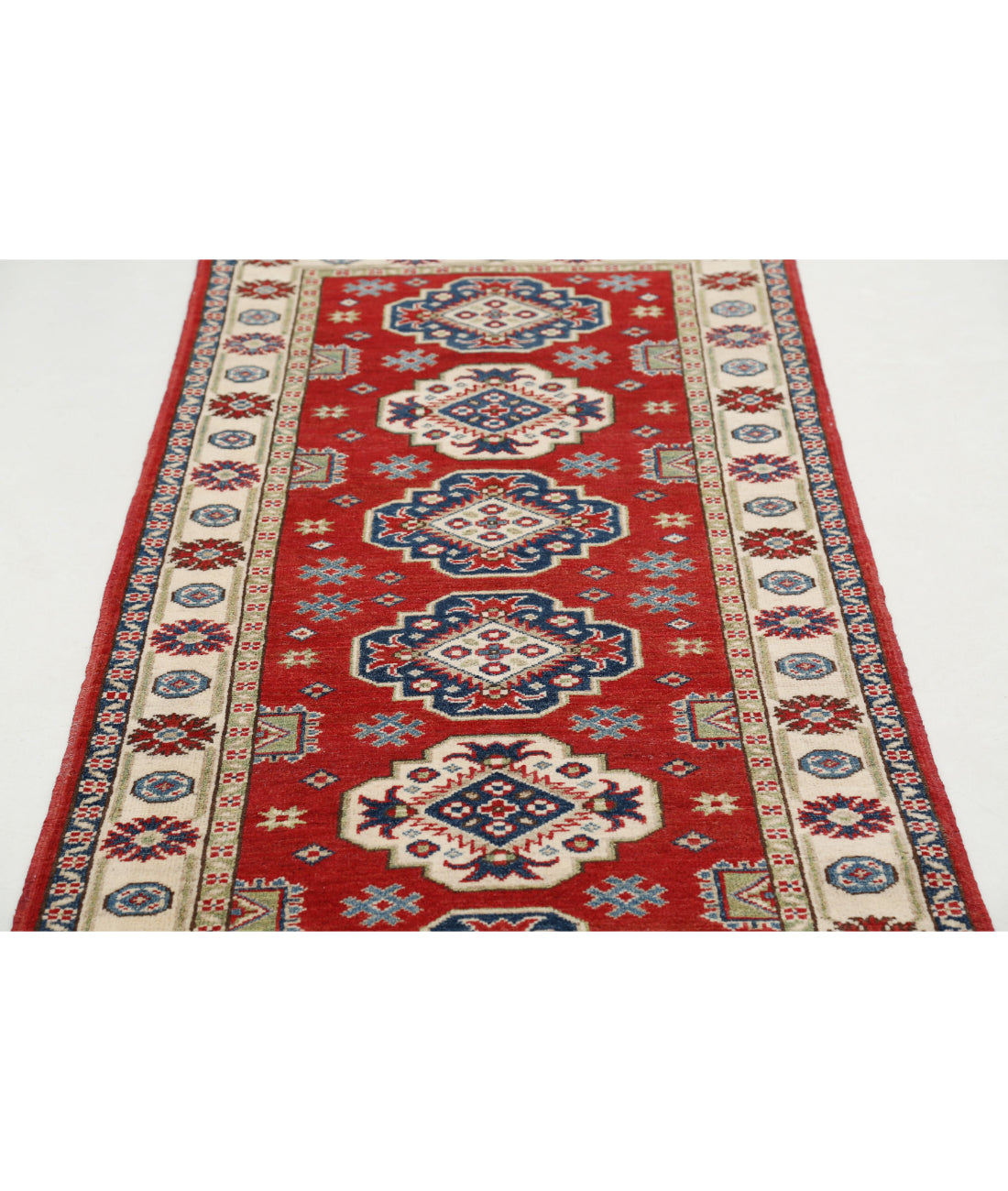 Kazak 2'9'' X 9'7'' Hand-Knotted Wool Rug 2'9'' x 9'7'' (83 X 288) / Red / Ivory