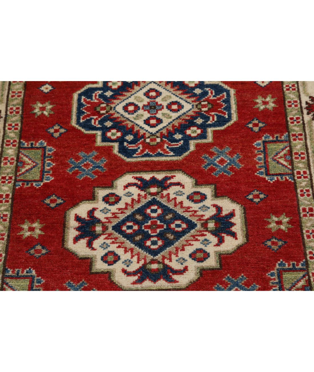 Kazak 2'9'' X 9'7'' Hand-Knotted Wool Rug 2'9'' x 9'7'' (83 X 288) / Red / Ivory