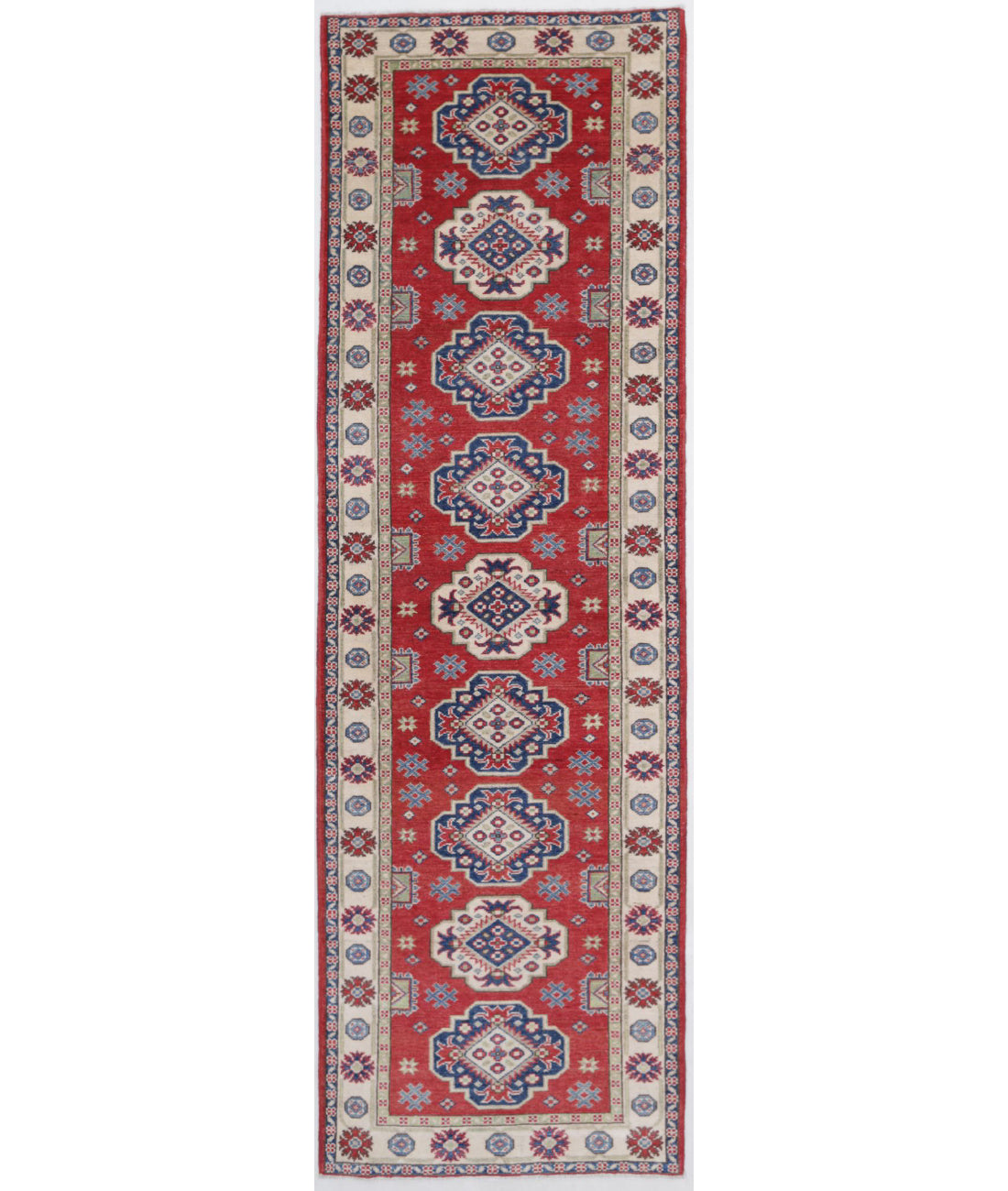 Kazak 2'9'' X 9'7'' Hand-Knotted Wool Rug 2'9'' x 9'7'' (83 X 288) / Red / Ivory