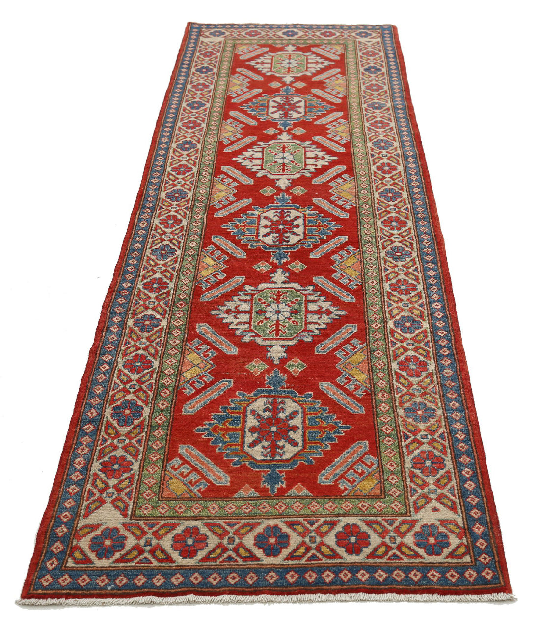 Kazak 2'8'' X 9'3'' Hand-Knotted Wool Rug 2'8'' x 9'3'' (80 X 278) / Red / Ivory