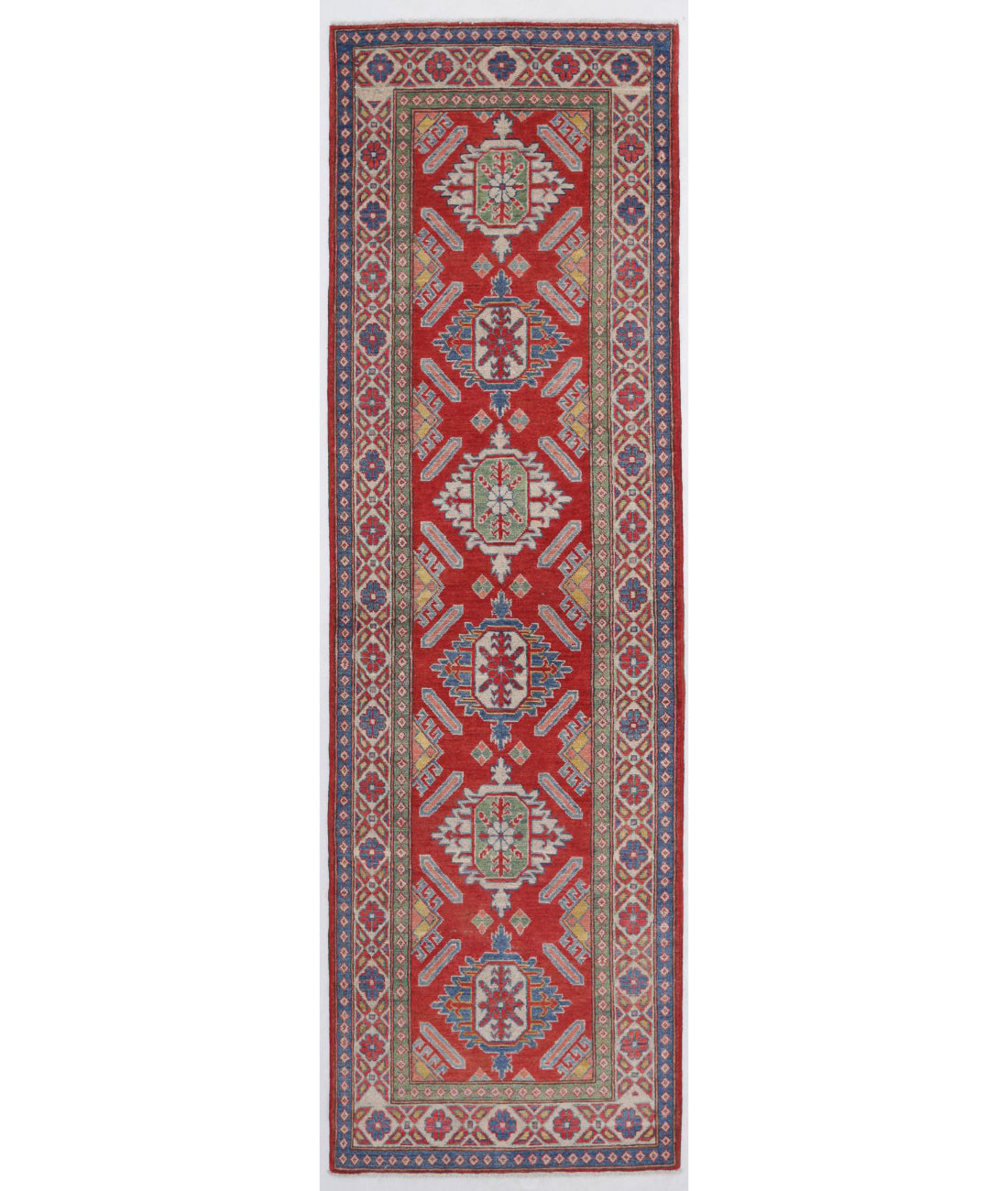 Kazak 2'8'' X 9'3'' Hand-Knotted Wool Rug 2'8'' x 9'3'' (80 X 278) / Red / Ivory