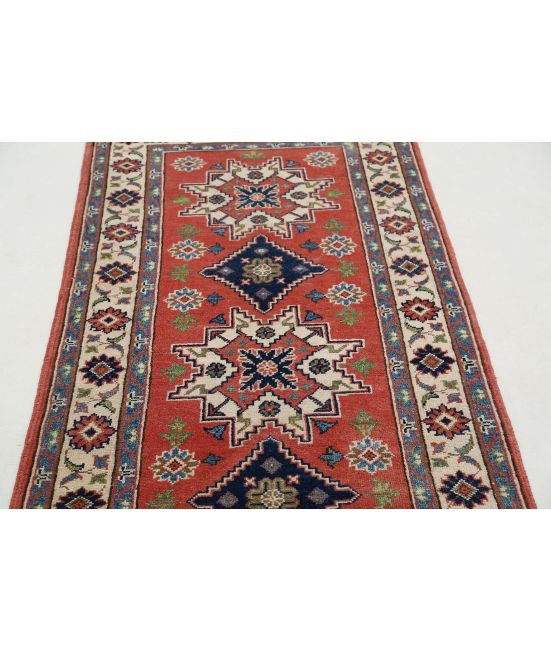 Kazak 2'8'' X 6'9'' Hand-Knotted Wool Rug 2'8'' x 6'9'' (80 X 203) / Red / Ivory