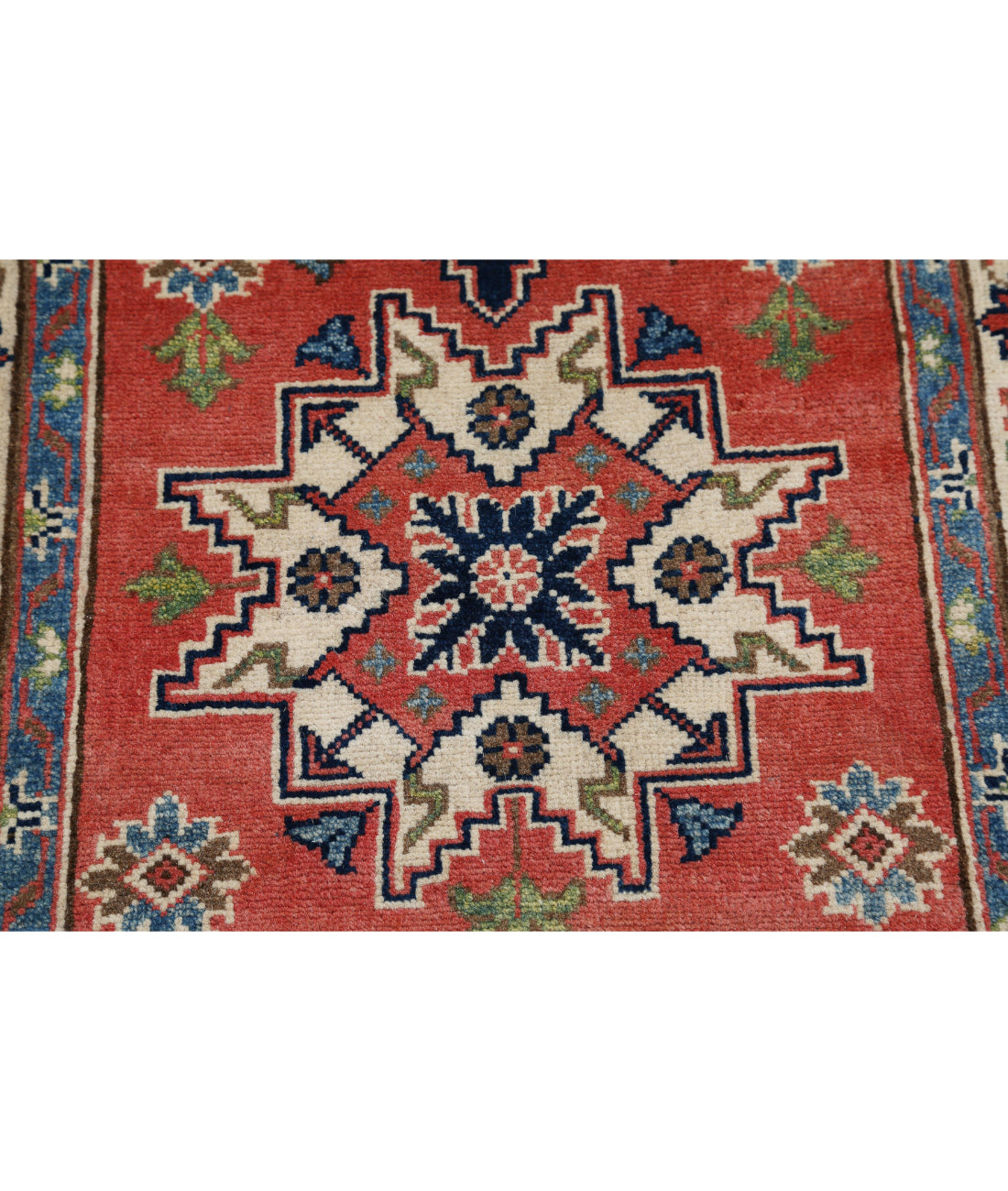 Kazak 2'8'' X 6'9'' Hand-Knotted Wool Rug 2'8'' x 6'9'' (80 X 203) / Red / Ivory