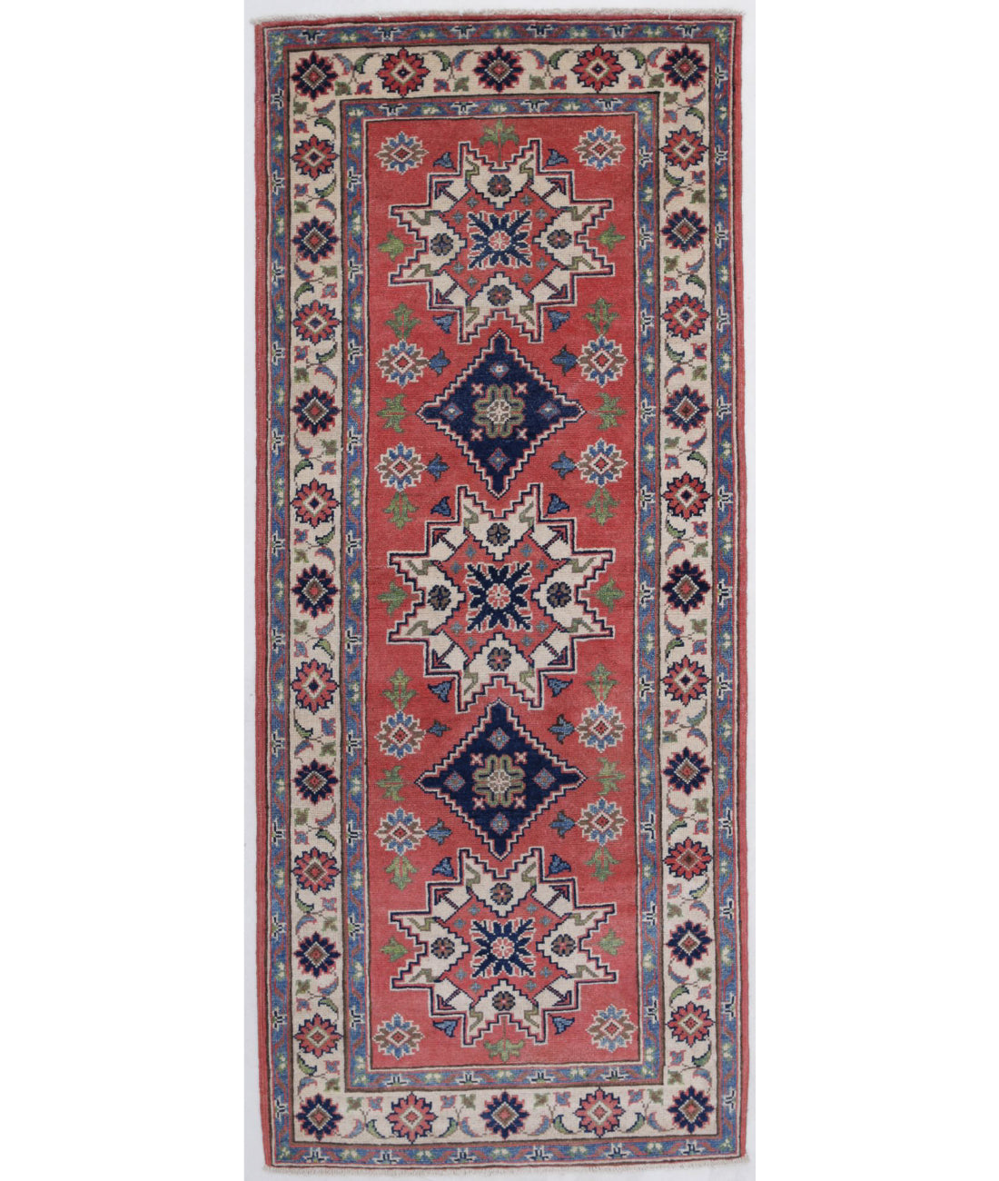 Kazak 2'8'' X 6'9'' Hand-Knotted Wool Rug 2'8'' x 6'9'' (80 X 203) / Red / Ivory