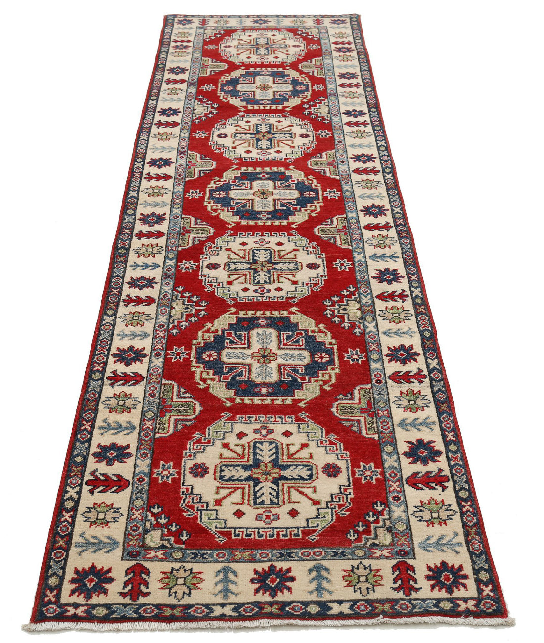 Kazak 2'7'' X 9'8'' Hand-Knotted Wool Rug 2'7'' x 9'8'' (78 X 290) / Red / Ivory