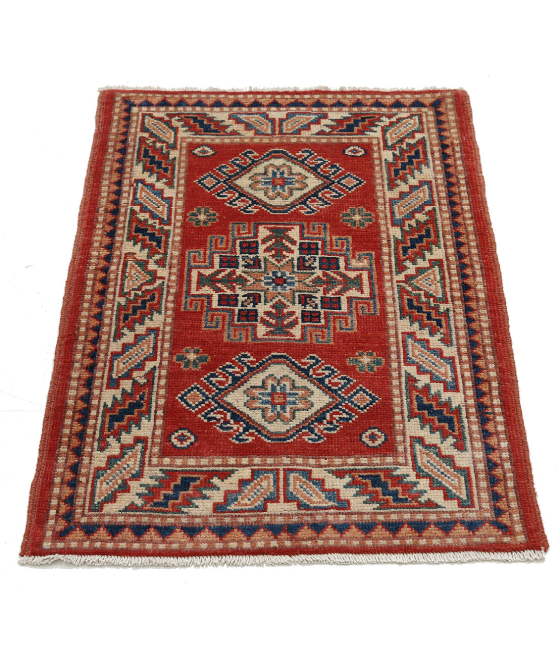 Kazak 2'0'' X 3'0'' Hand-Knotted Wool Rug 2'0'' x 3'0'' (60 X 90) / Red / Ivory