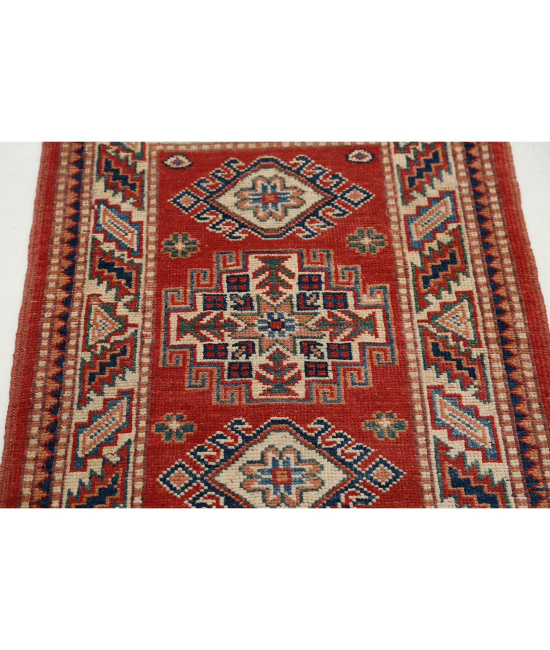 Kazak 2'0'' X 3'0'' Hand-Knotted Wool Rug 2'0'' x 3'0'' (60 X 90) / Red / Ivory