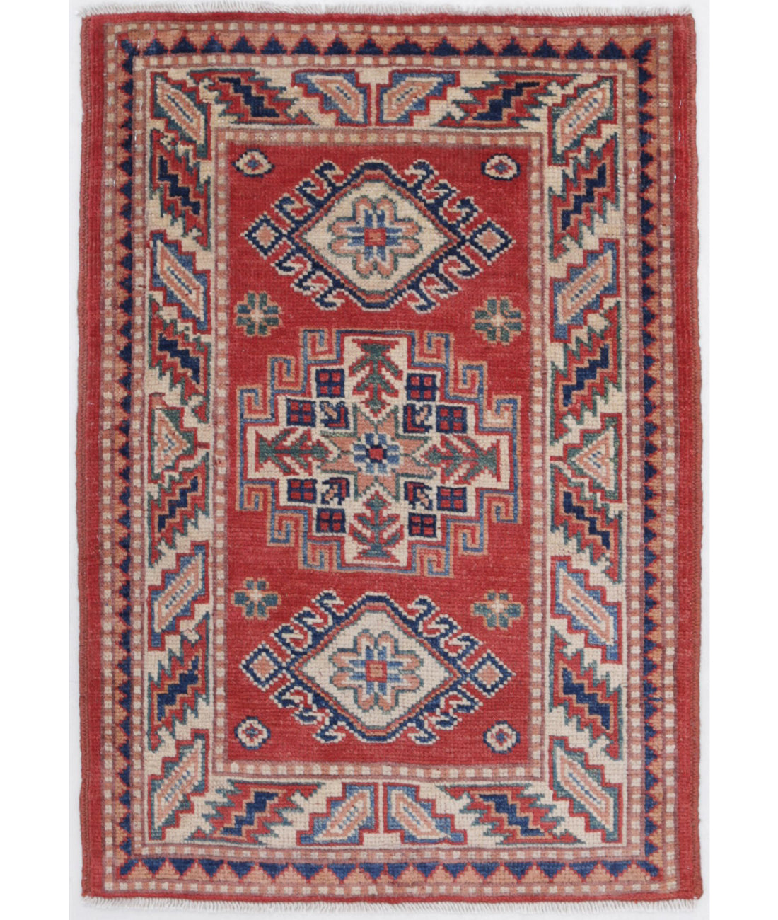 Kazak 2'0'' X 3'0'' Hand-Knotted Wool Rug 2'0'' x 3'0'' (60 X 90) / Red / Ivory