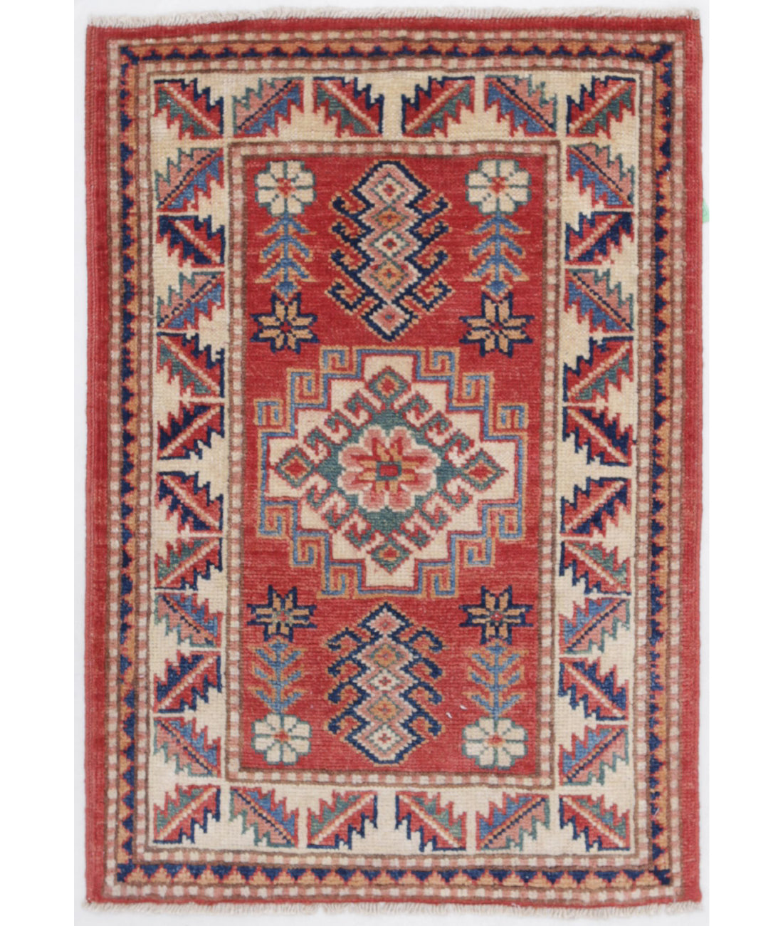 Kazak 2'0'' X 2'11'' Hand-Knotted Wool Rug 2'0'' x 2'11'' (60 X 88) / Red / Ivory