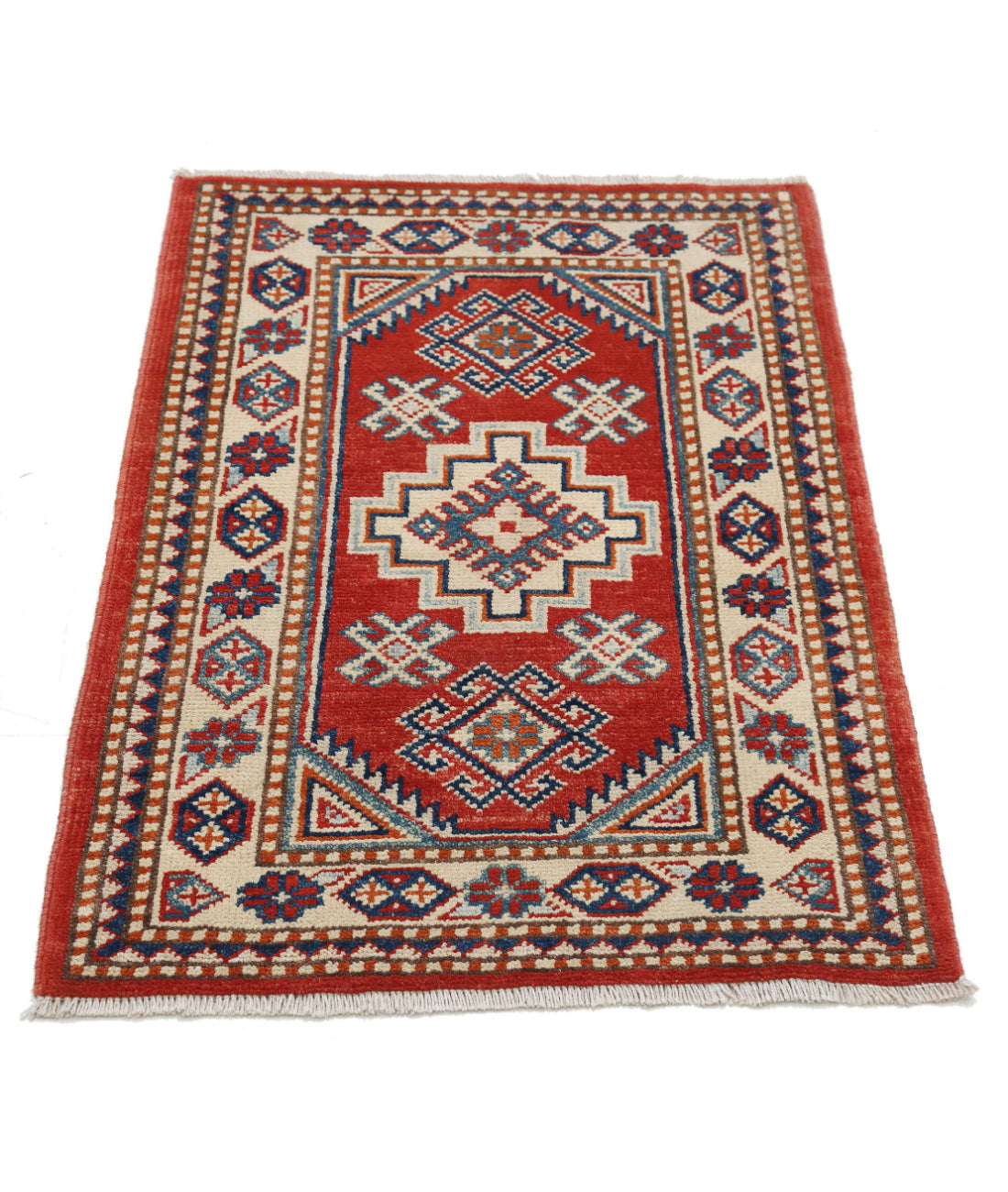 Kazak 2'0'' X 2'11'' Hand-Knotted Wool Rug 2'0'' x 2'11'' (60 X 88) / Red / Ivory