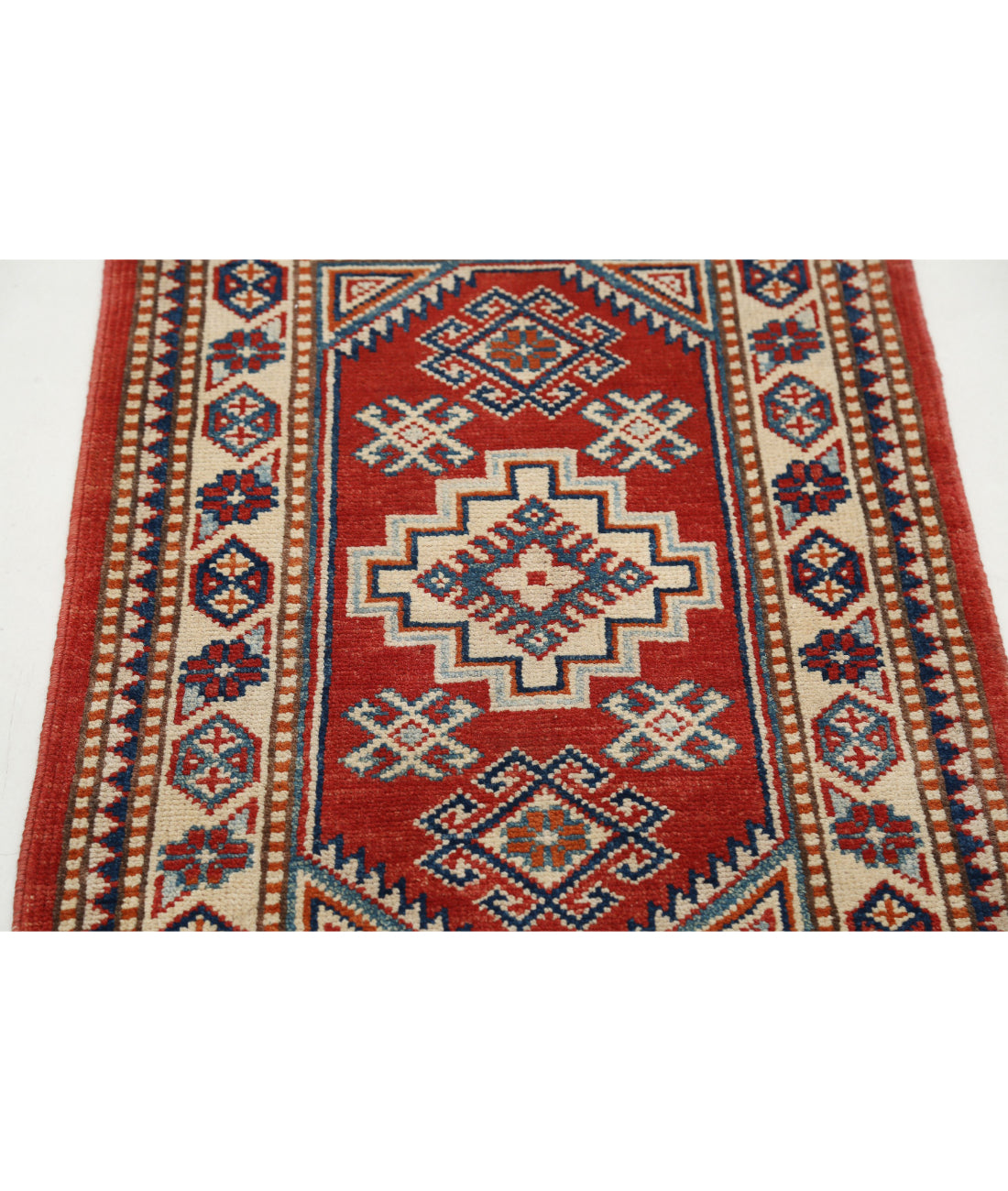 Kazak 2'0'' X 2'11'' Hand-Knotted Wool Rug 2'0'' x 2'11'' (60 X 88) / Red / Ivory