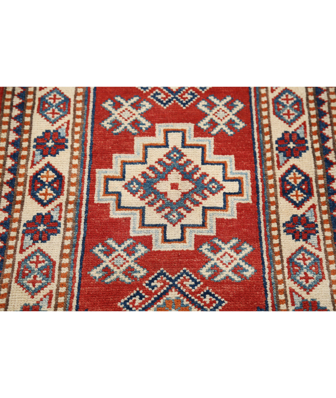 Kazak 2'0'' X 2'11'' Hand-Knotted Wool Rug 2'0'' x 2'11'' (60 X 88) / Red / Ivory