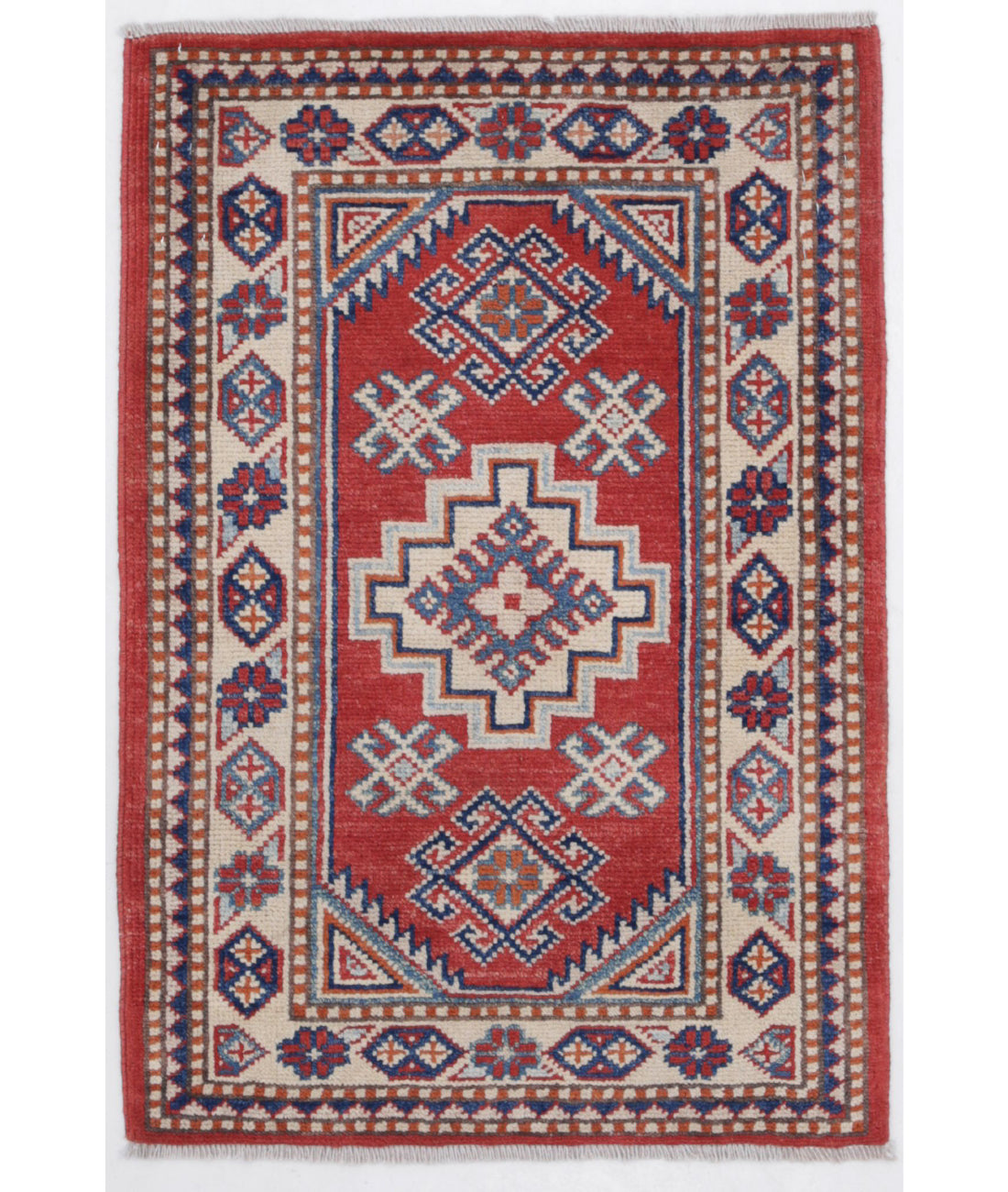 Kazak 2'0'' X 2'11'' Hand-Knotted Wool Rug 2'0'' x 2'11'' (60 X 88) / Red / Ivory