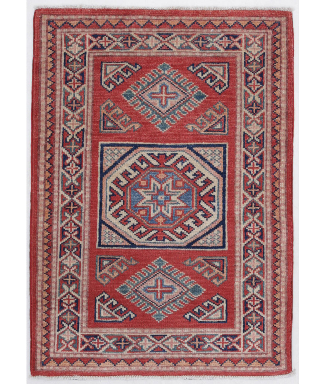 Kazak 2'1'' X 3'0'' Hand-Knotted Wool Rug 2'1'' x 3'0'' (63 X 90) / Red / Ivory