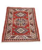 Kazak 2'0'' X 2'11'' Hand-Knotted Wool Rug 2'0'' x 2'11'' (60 X 88) / Red / Ivory