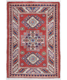 Kazak 2'0'' X 2'11'' Hand-Knotted Wool Rug 2'0'' x 2'11'' (60 X 88) / Red / Ivory