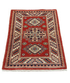 Kazak 2'0'' X 3'1'' Hand-Knotted Wool Rug 2'0'' x 3'1'' (60 X 93) / Red / Ivory